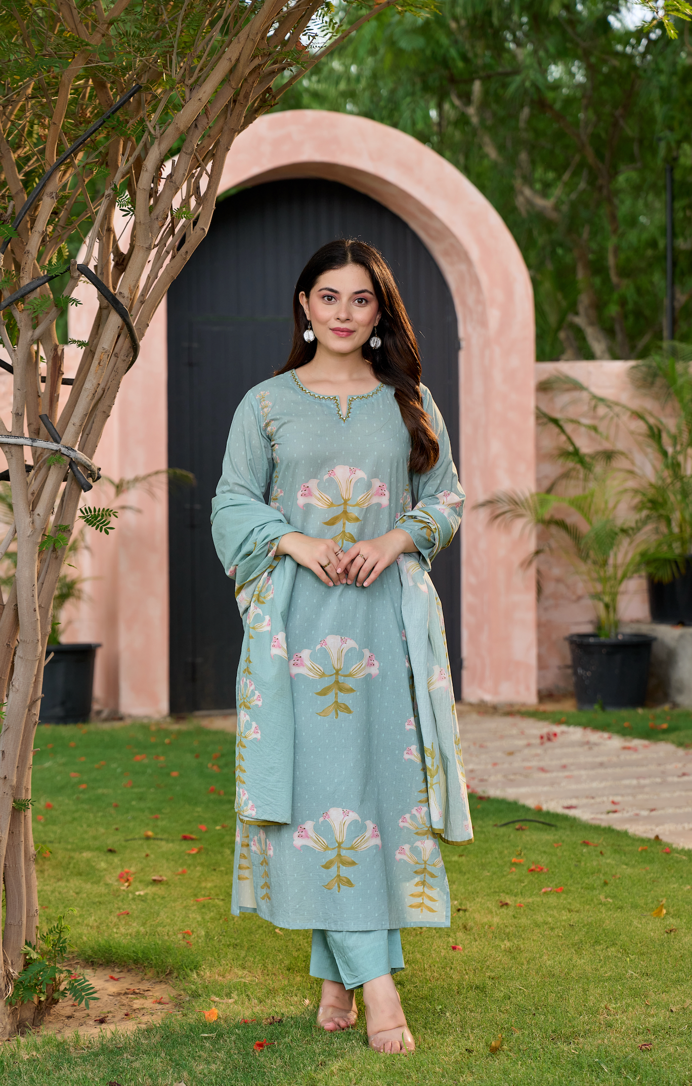 Icy Teal Cotton Suit Set