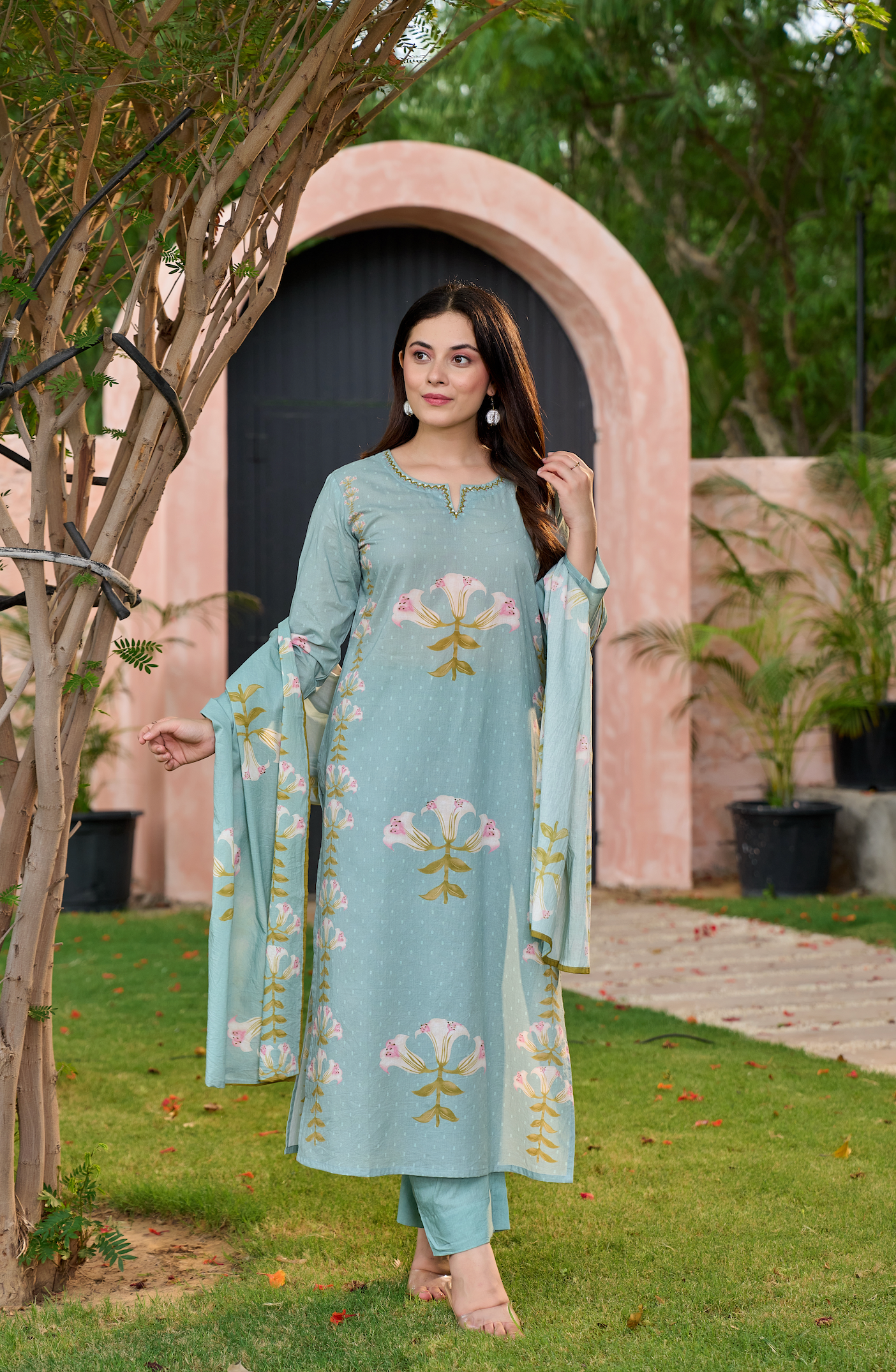 Icy Teal Cotton Suit Set