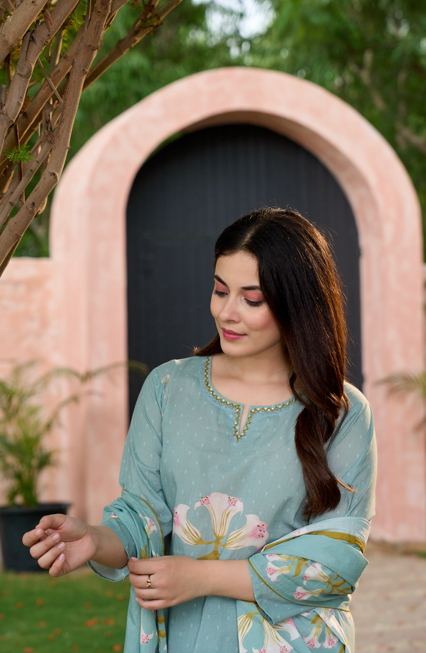Icy Teal Cotton Suit Set