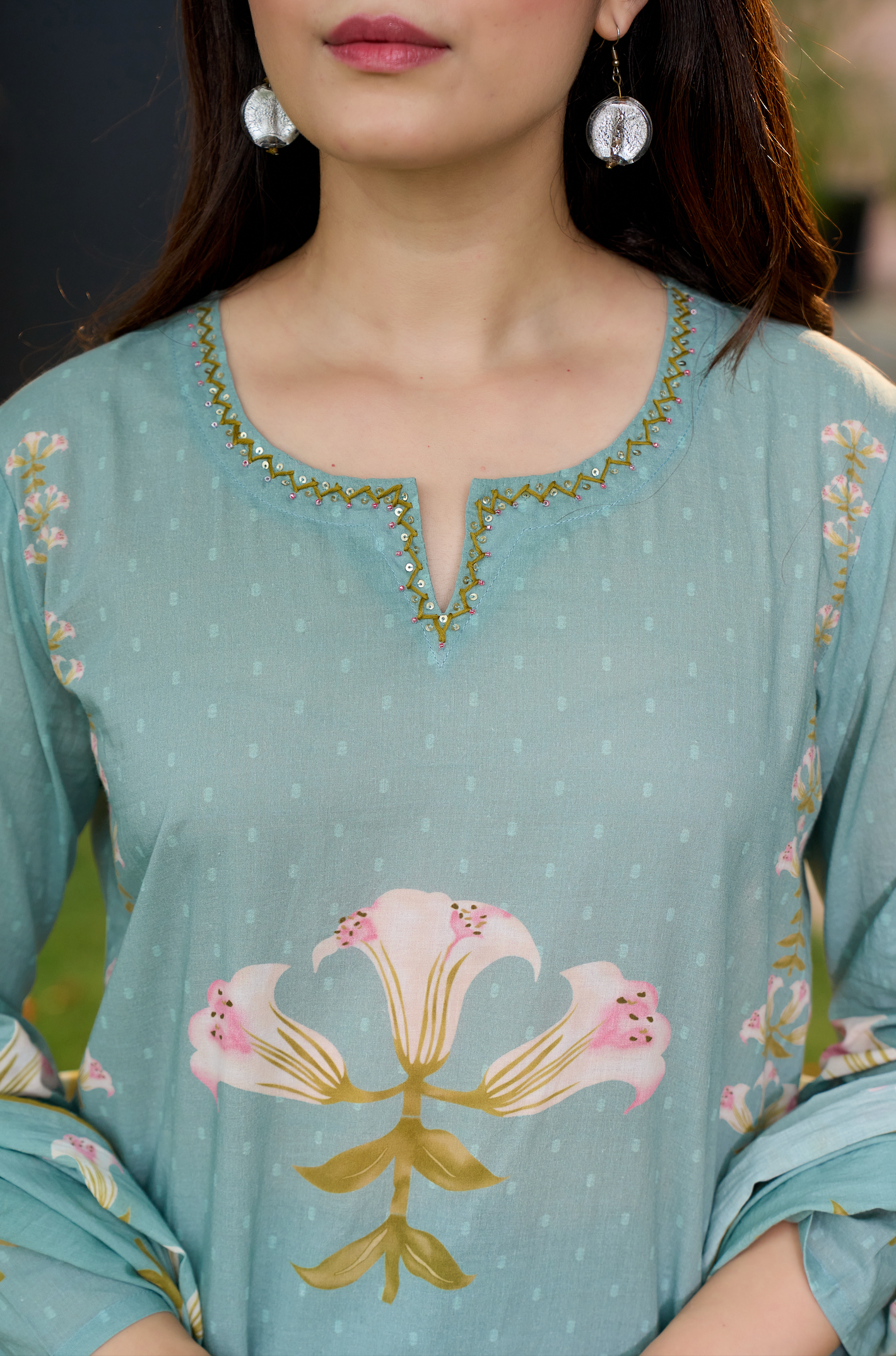 Icy Teal Cotton Suit Set