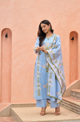 Blue Blossom Cotton Suit Set