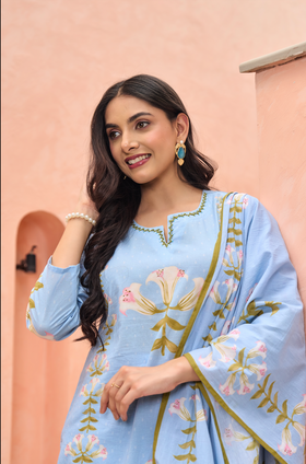 Blue Blossom Cotton Suit Set