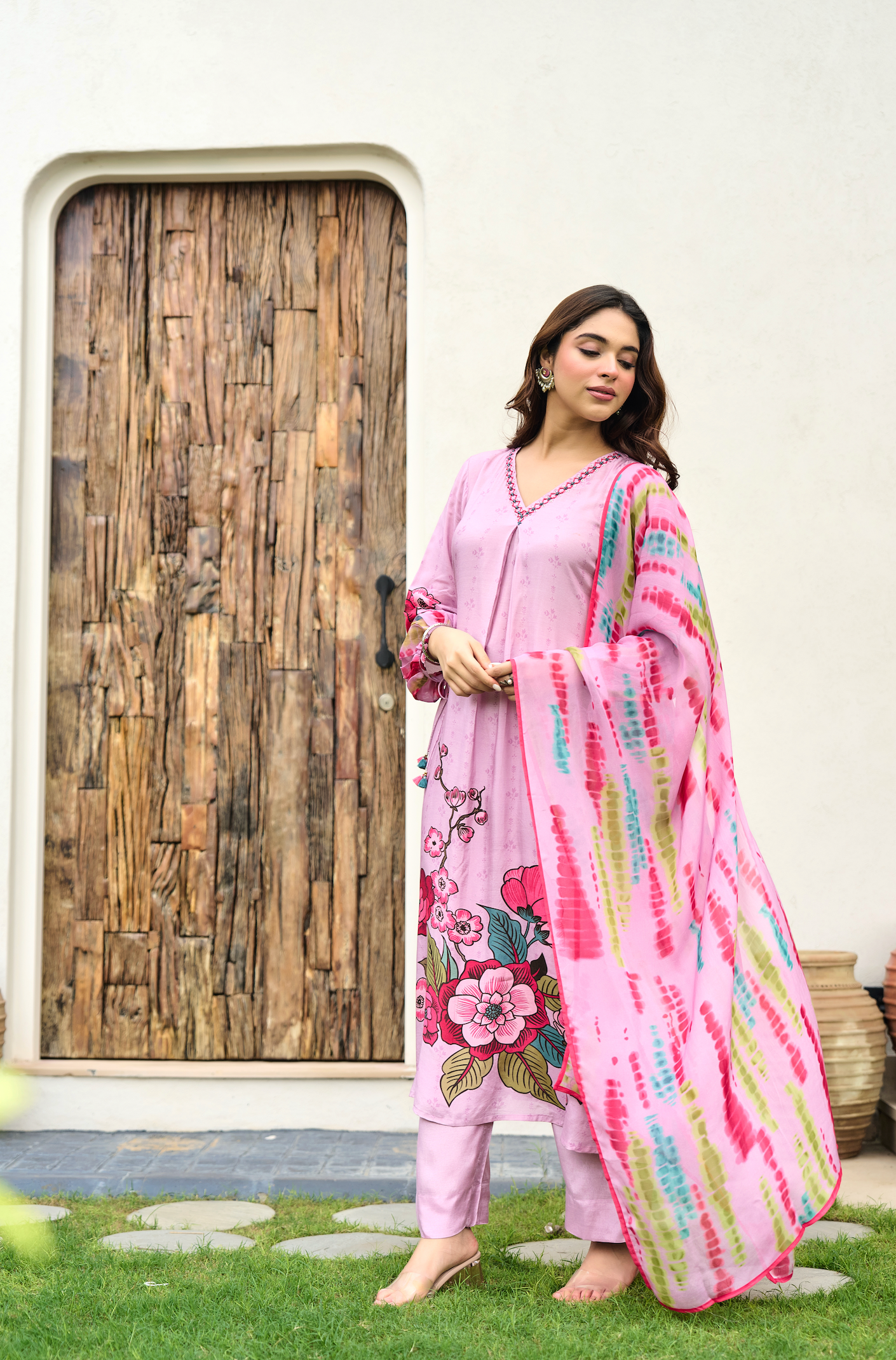 Rose Bloom Muslin A-Line Suit Set