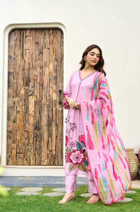 Rosé Bloom Muslin A-Line Suit Set