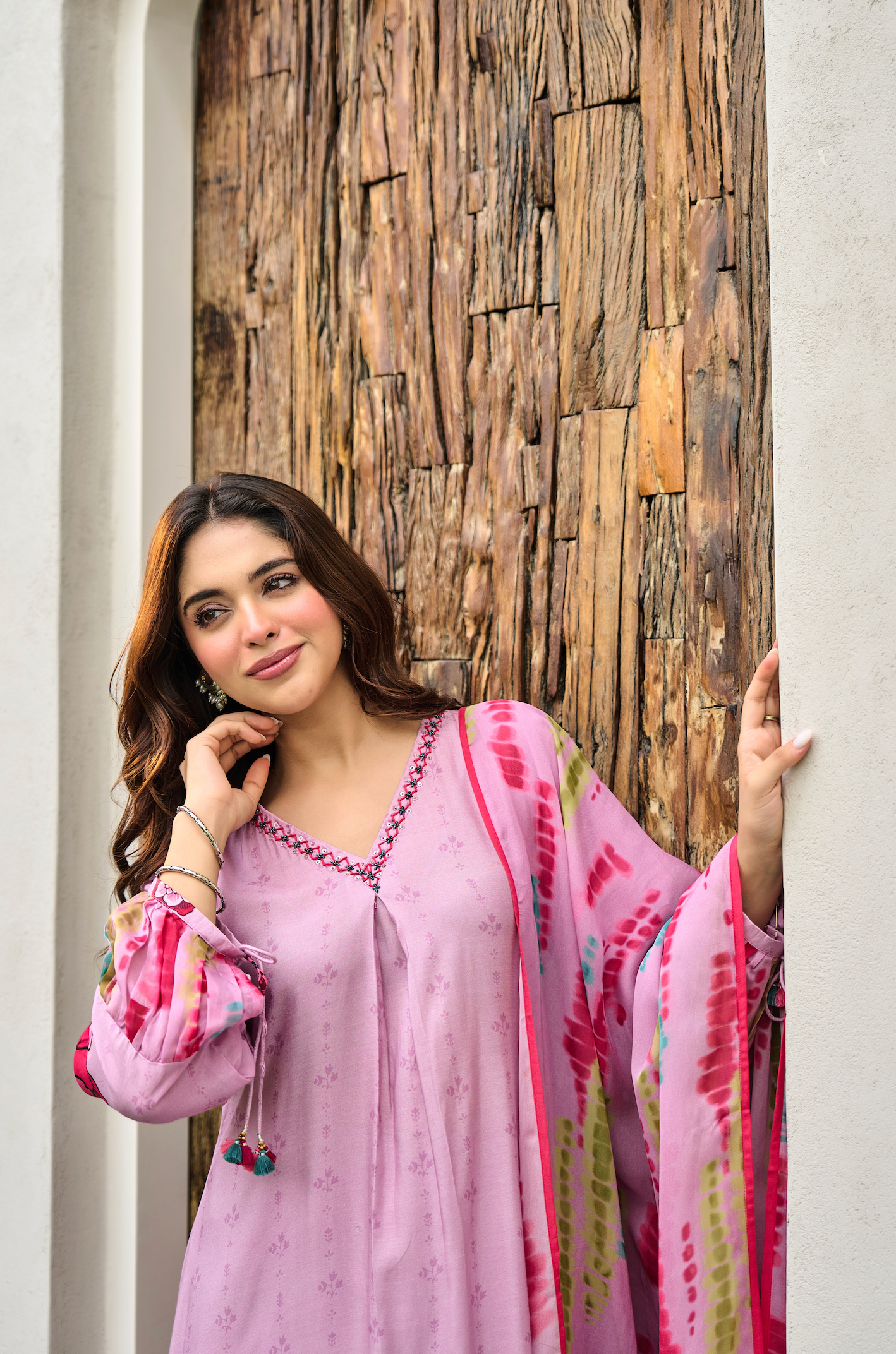 Rosé Bloom Muslin A-Line Suit Set