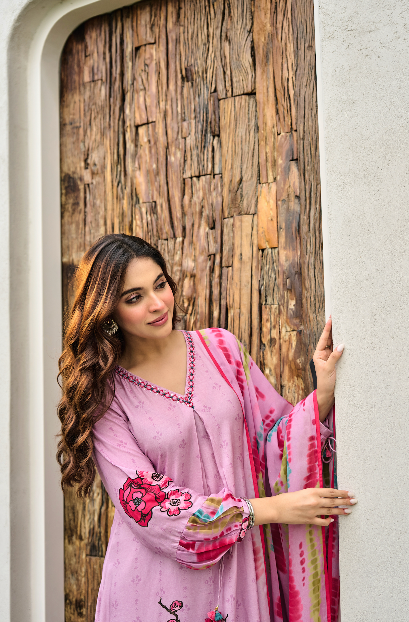 Rosé Bloom Muslin A-Line Suit Set