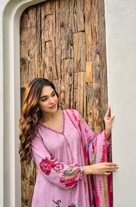 Rosé Bloom Muslin A-Line Suit Set