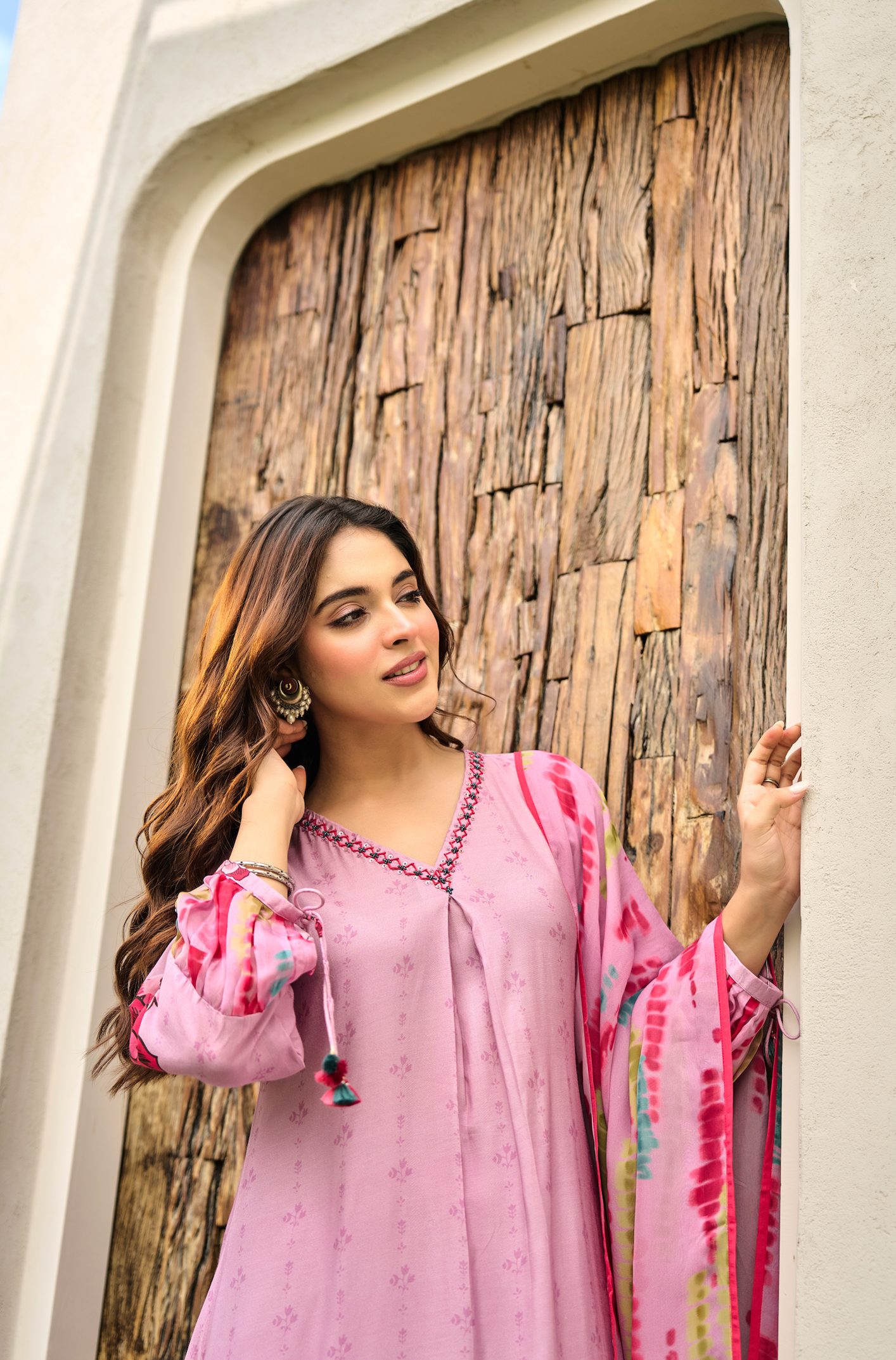 Rosé Bloom Muslin A-Line Suit Set