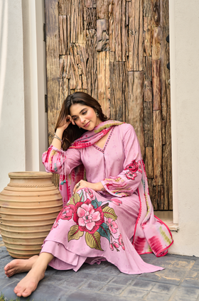 Rosé Bloom Muslin A-Line Suit Set