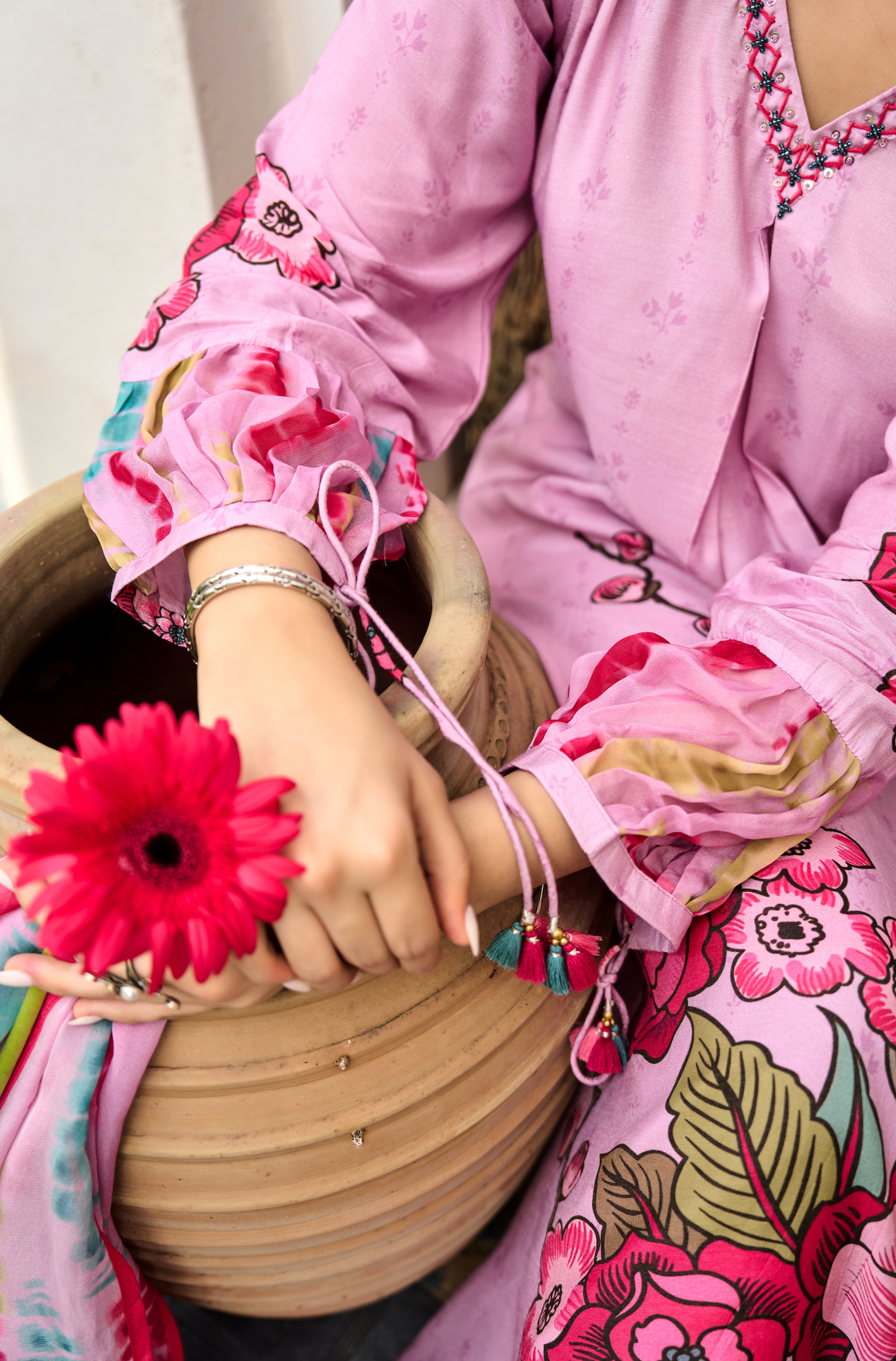 Rose Bloom Muslin A-Line Suit Set