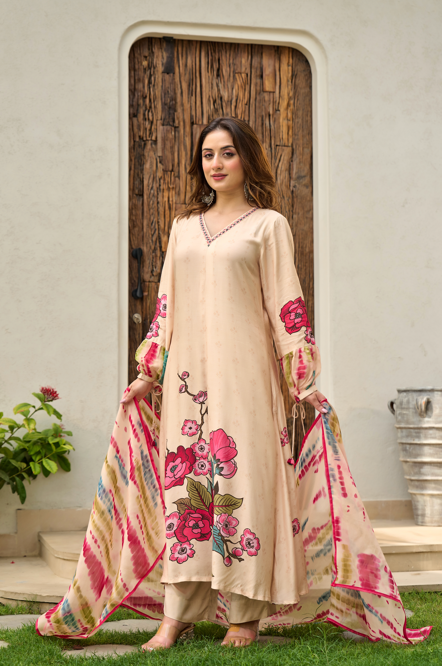 Blush Ivory Muslin A-Line Suit Set