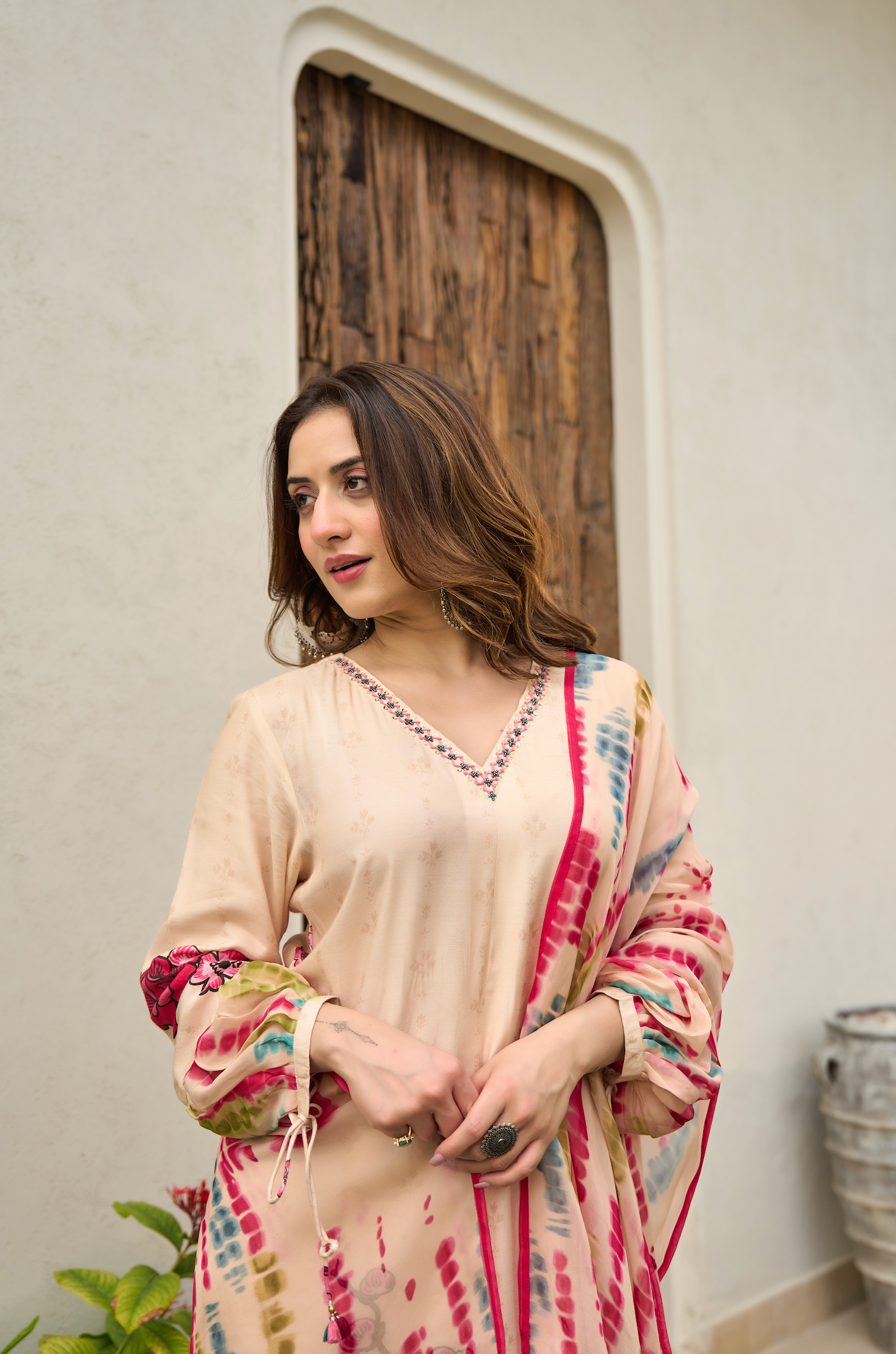 Blush Ivory Muslin A-Line Suit Set