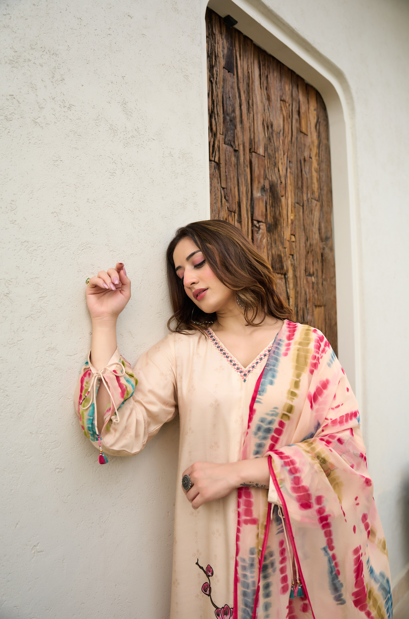 Blush Ivory Muslin A-Line Suit Set