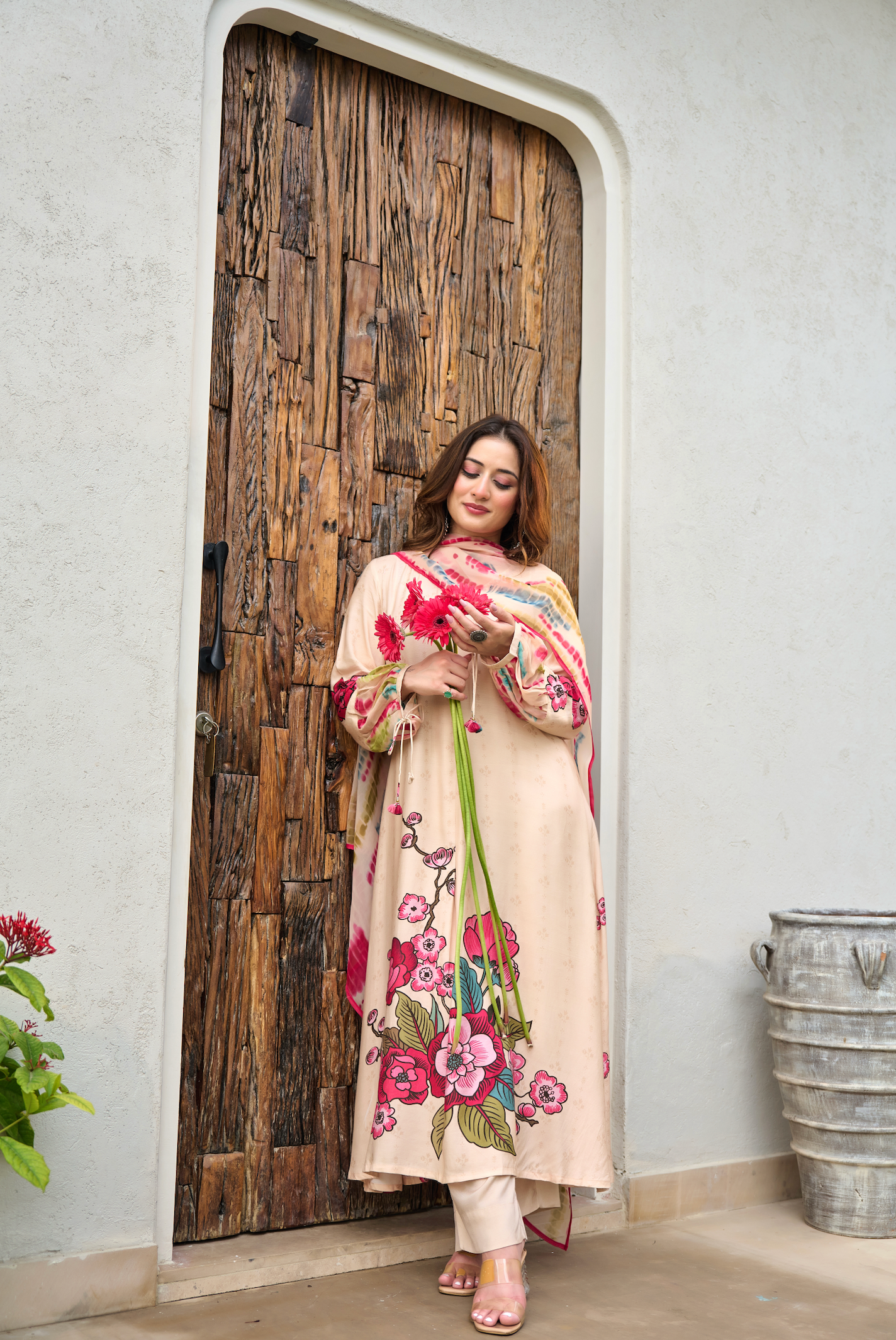 Blush Ivory Muslin A-Line Suit Set