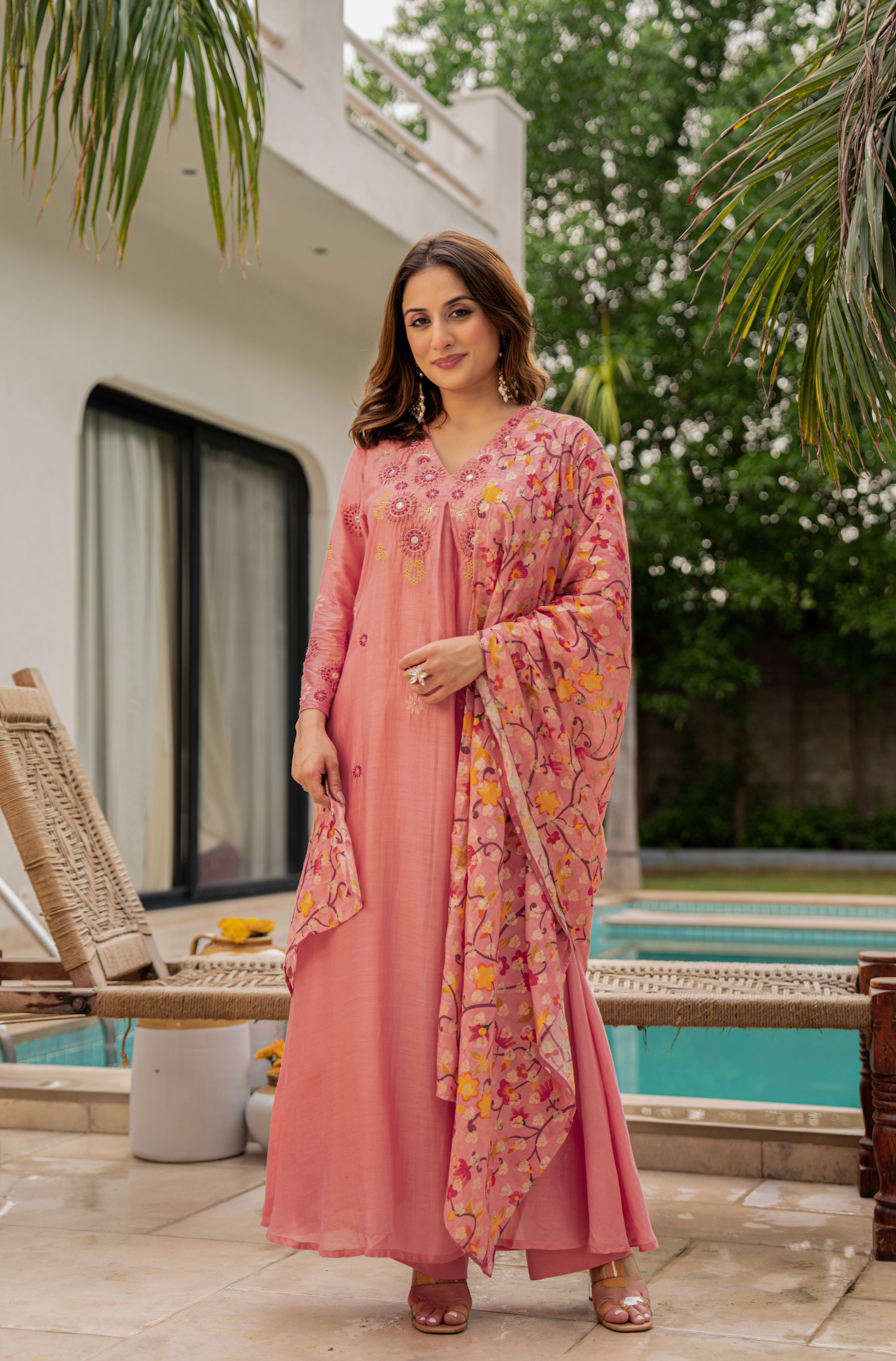 Coral Bloom Sunsilk A-Line Suit Set