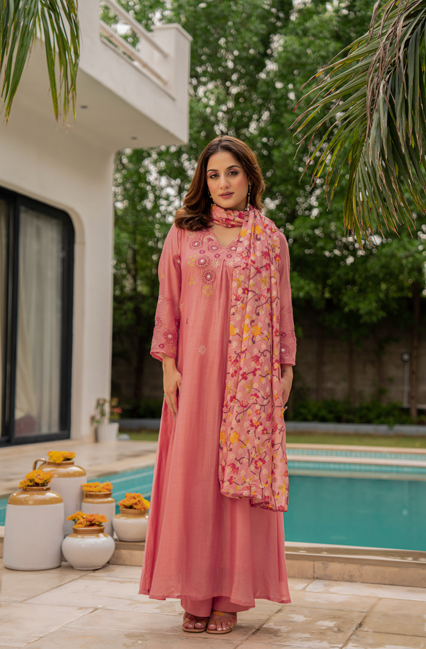 Coral Bloom Sunsilk A-Line Suit Set