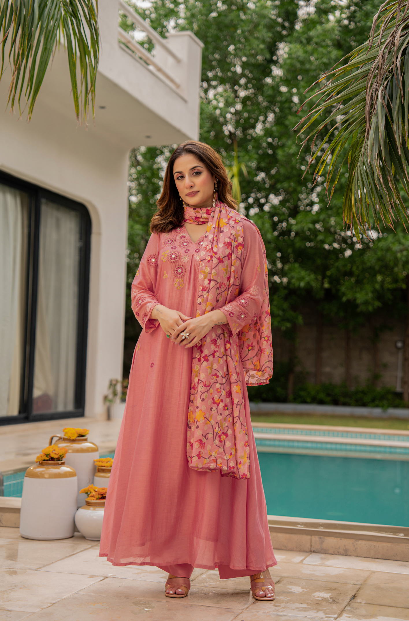 Coral Bloom Sunsilk A-Line Suit Set