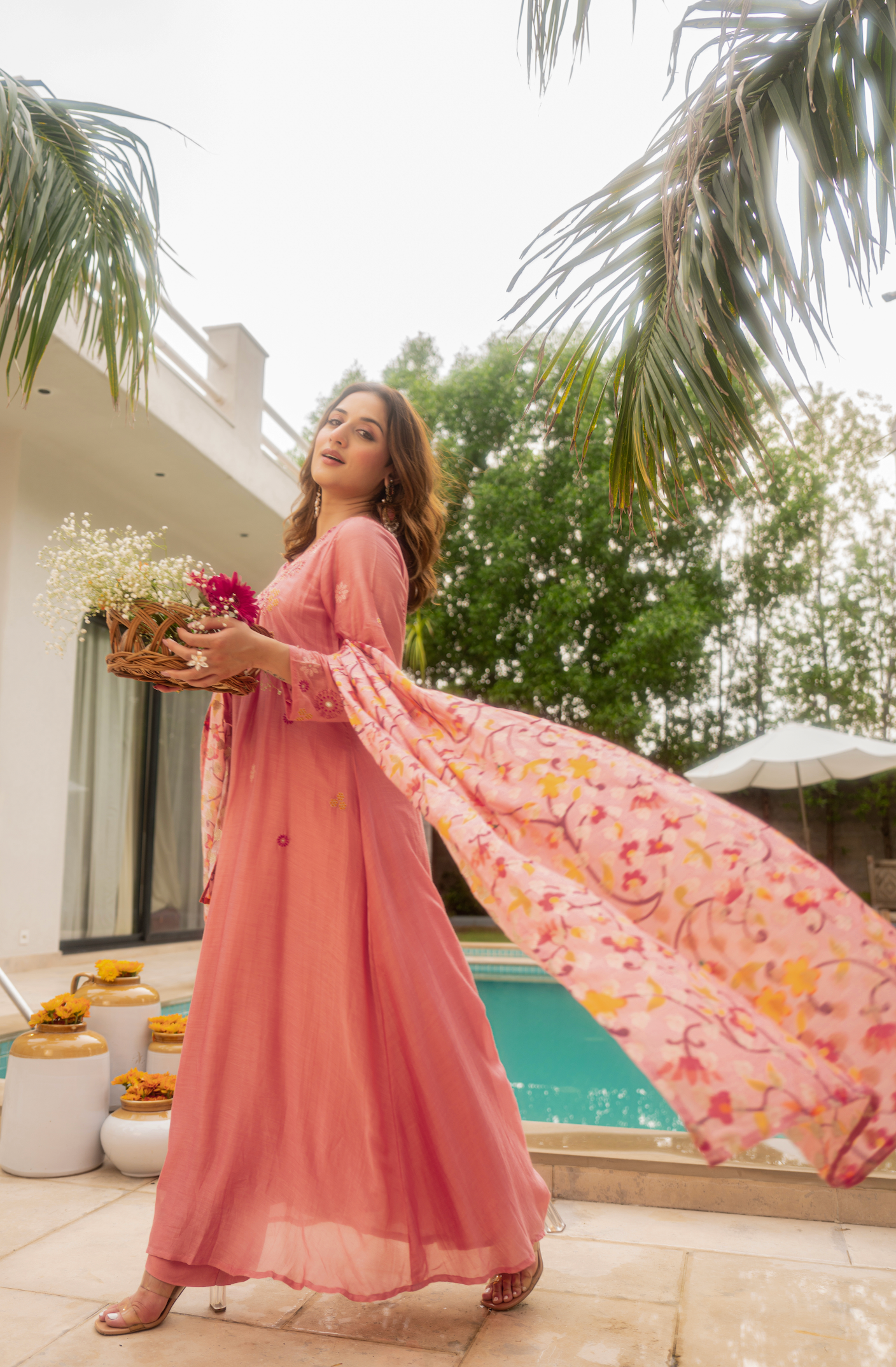 Coral Bloom Sunsilk A-Line Suit Set