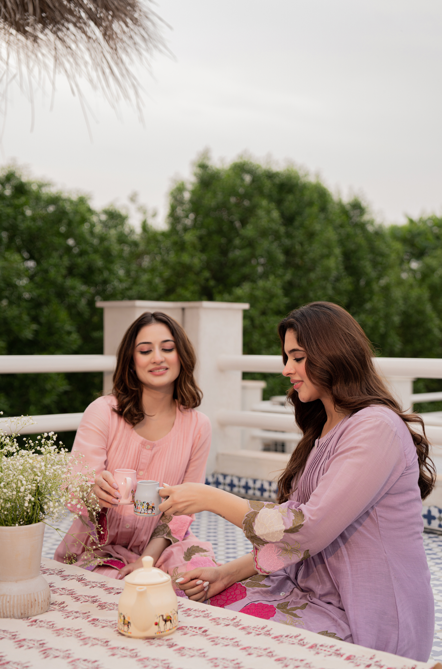 Peach Bloom Mul Chanderi Set