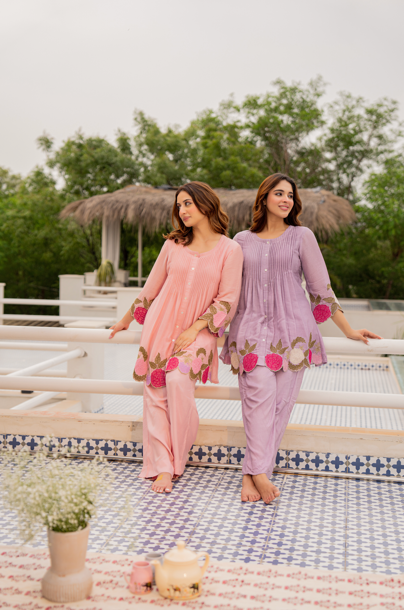 Peach Bloom Mul Chanderi Set