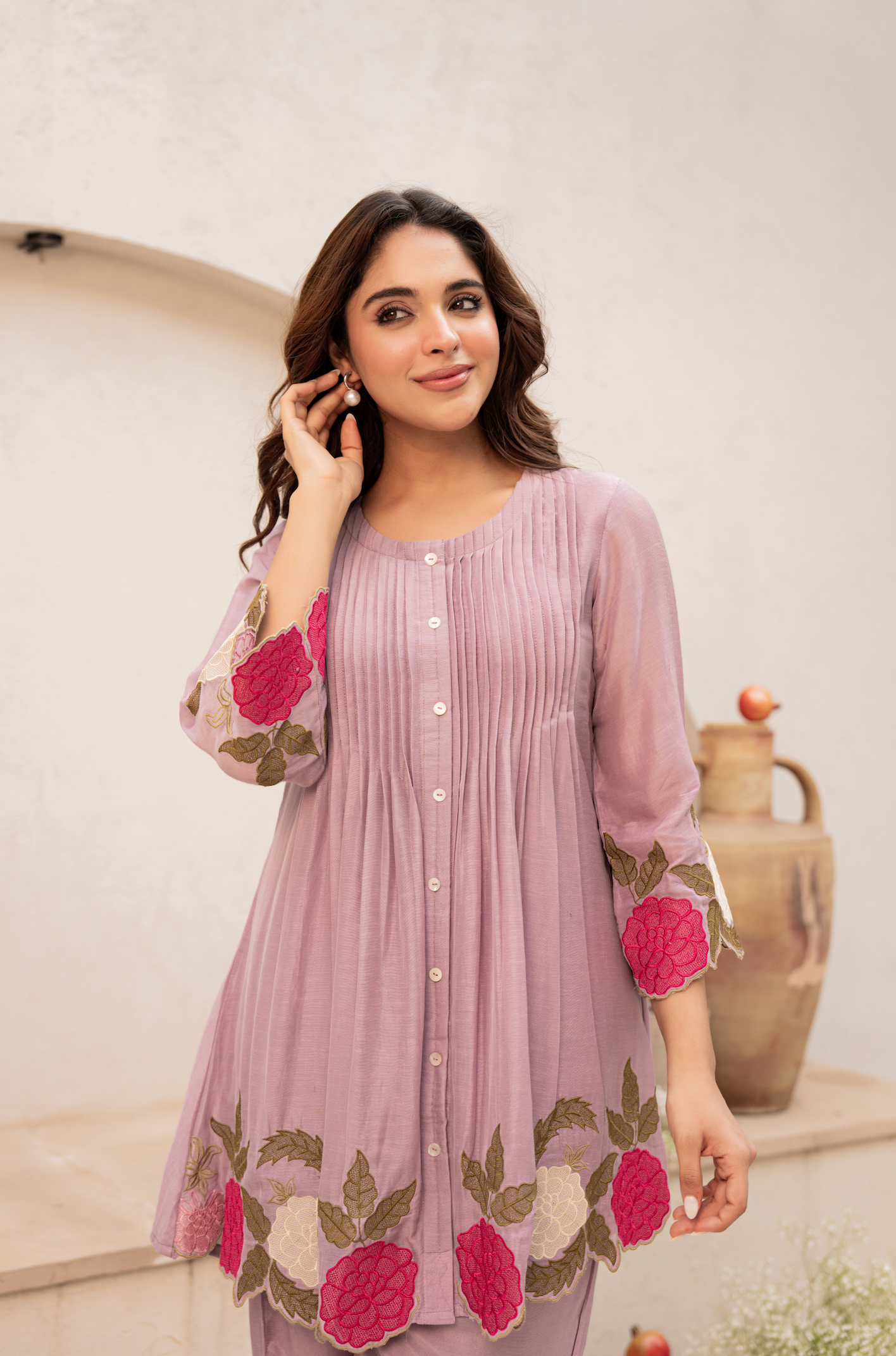 Blush Fern Mul Chanderi Set