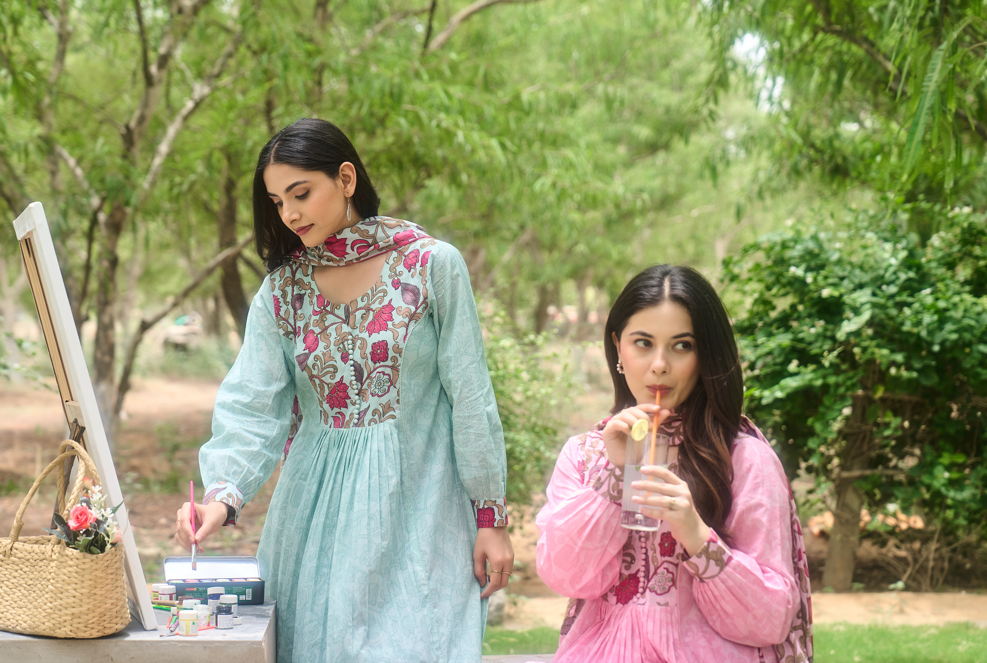 Aqua Bloom Printed Suit Set