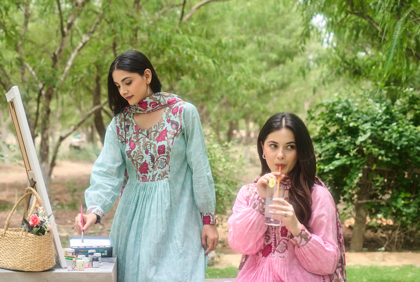 Aqua Bloom Printed Suit Set