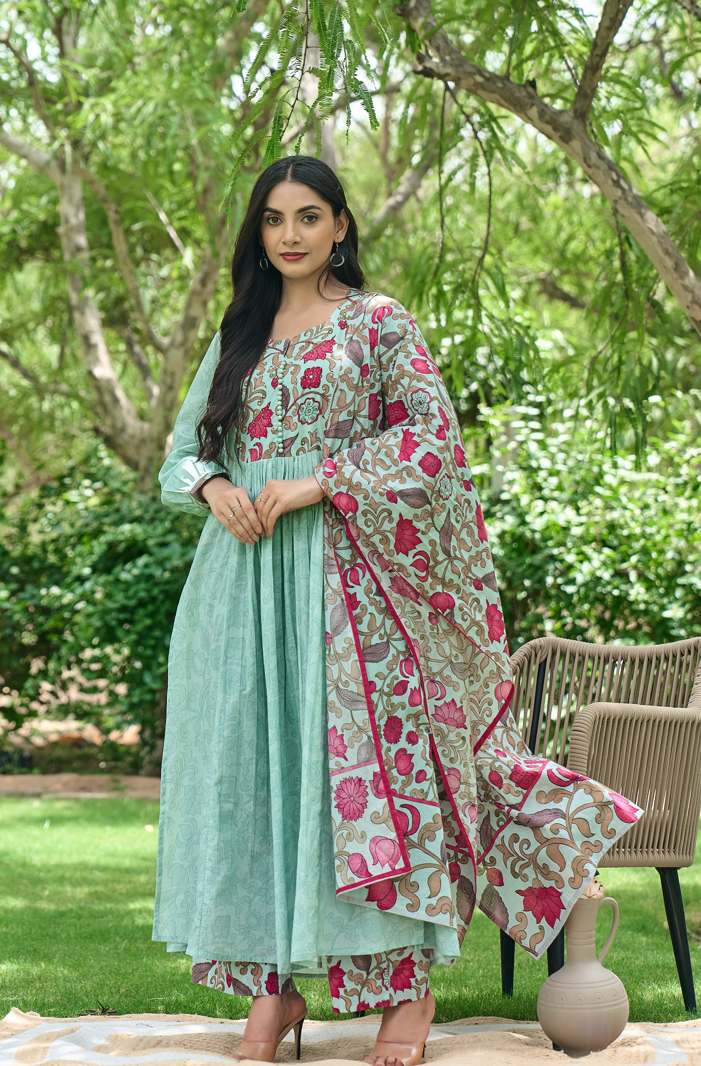 Aqua Bloom Printed Suit Set