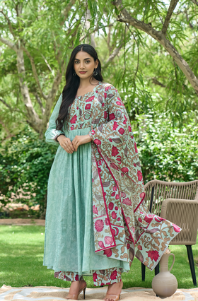 Aqua Bloom Printed Suit Set