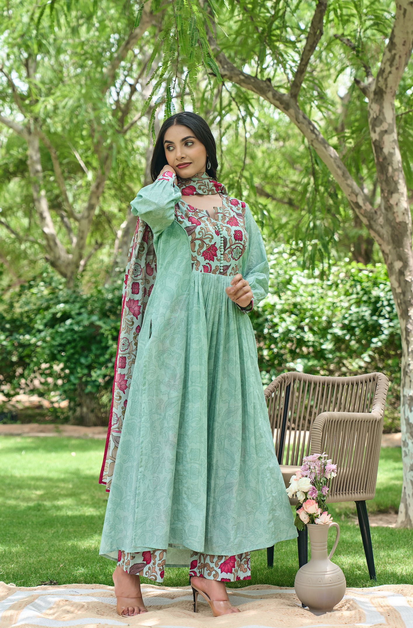 Aqua Bloom Printed Suit Set