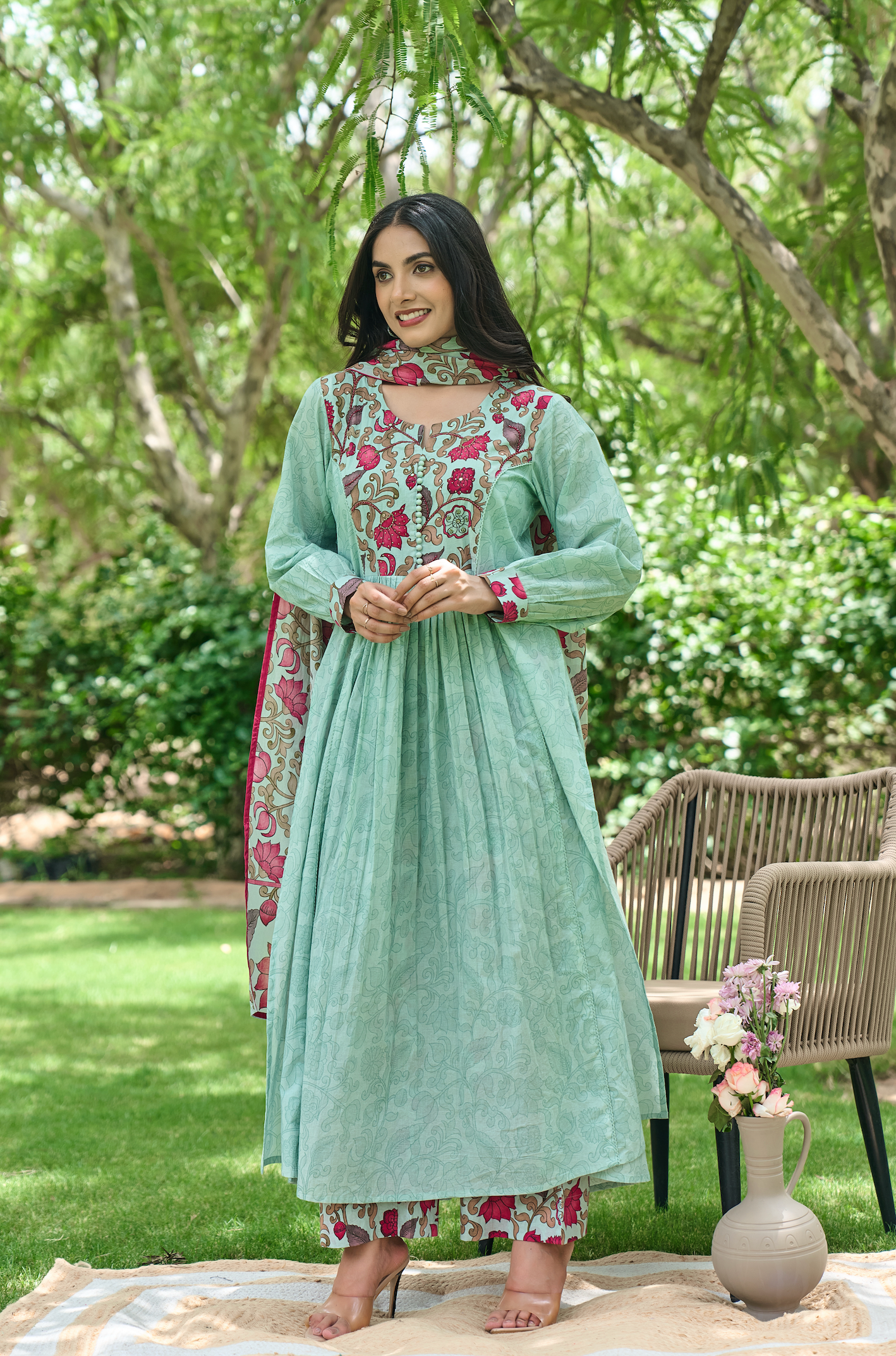 Aqua Bloom Printed Suit Set