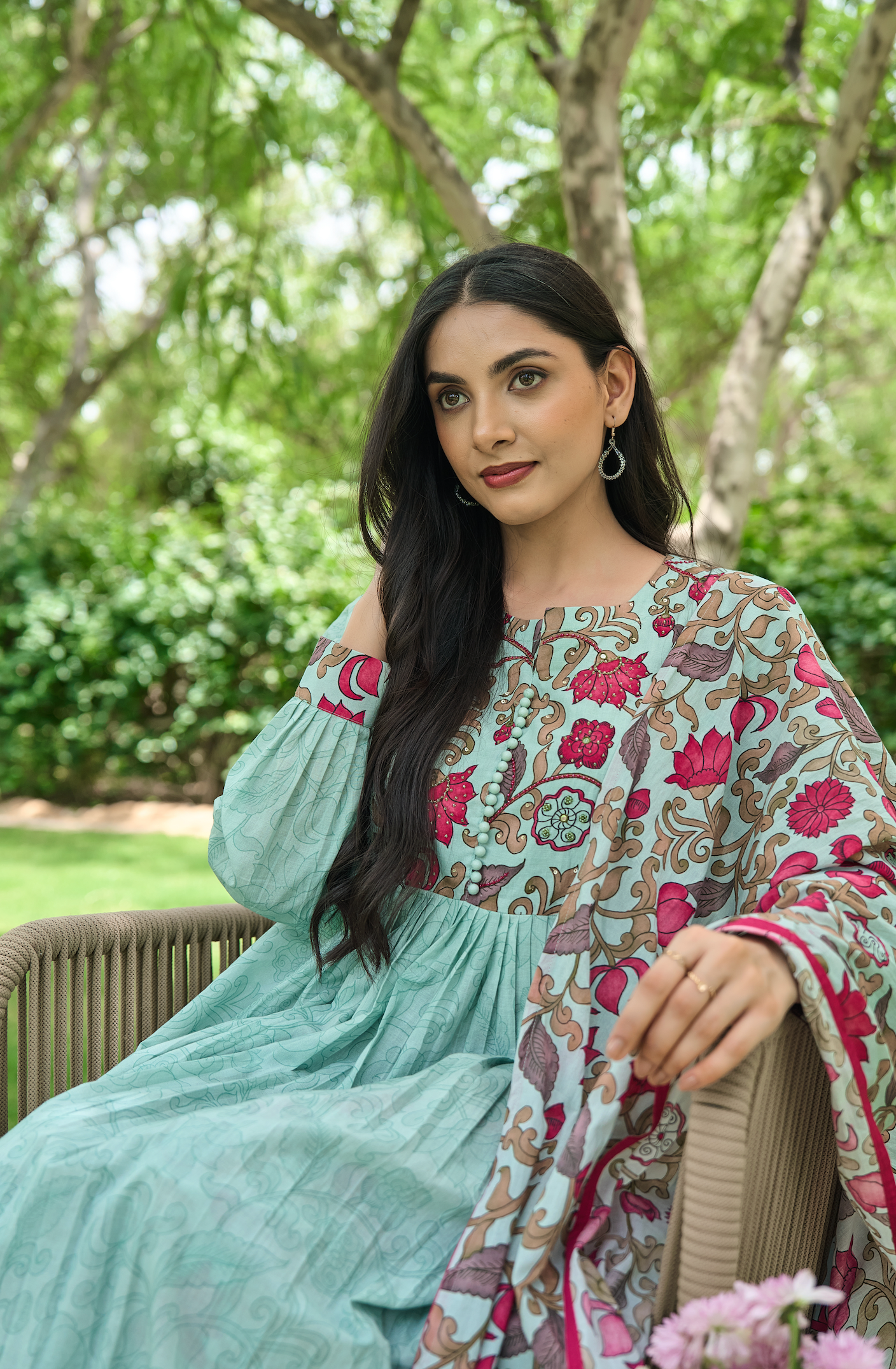 Aqua Bloom Printed Suit Set