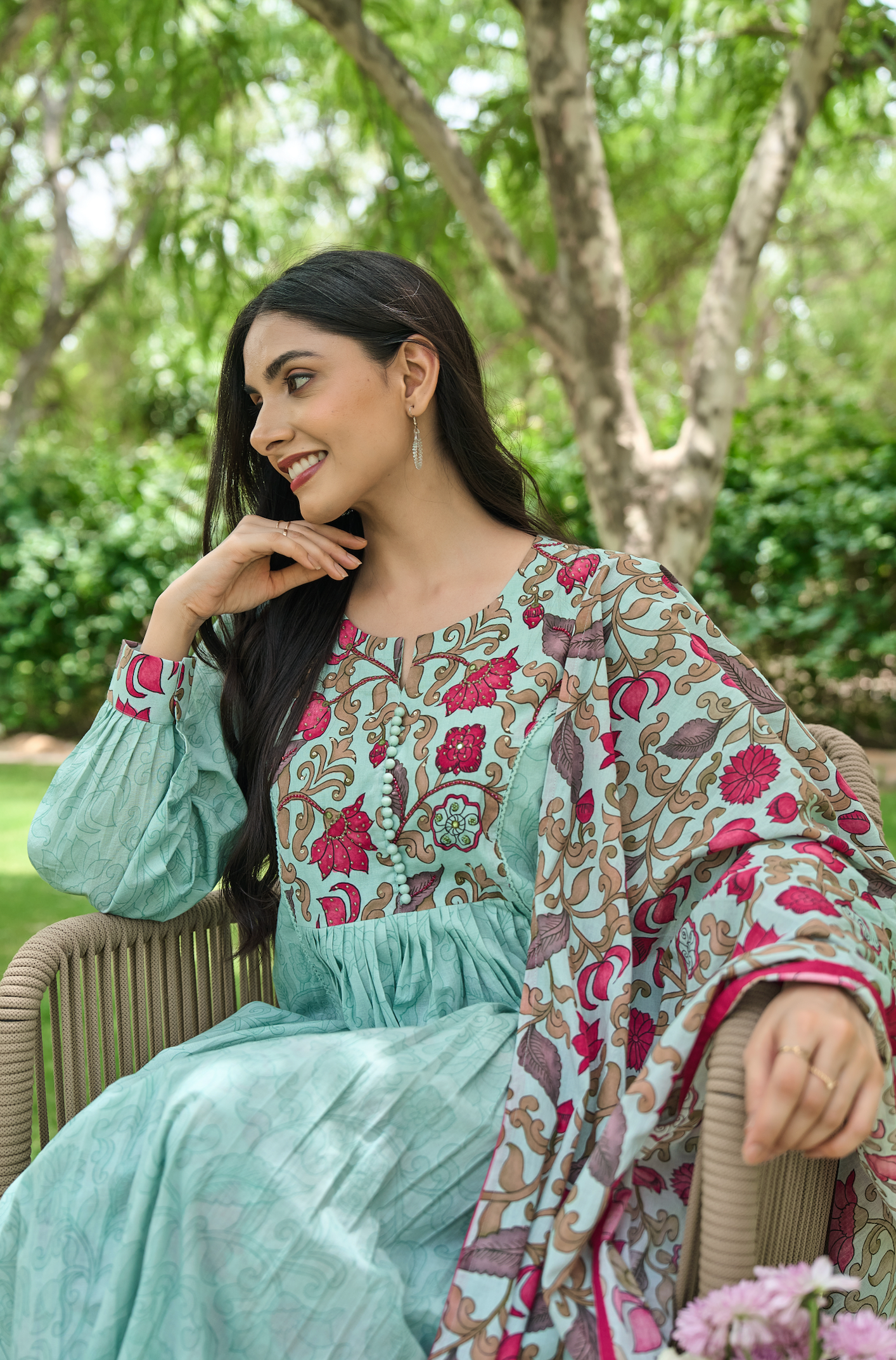 Aqua Bloom Printed Suit Set