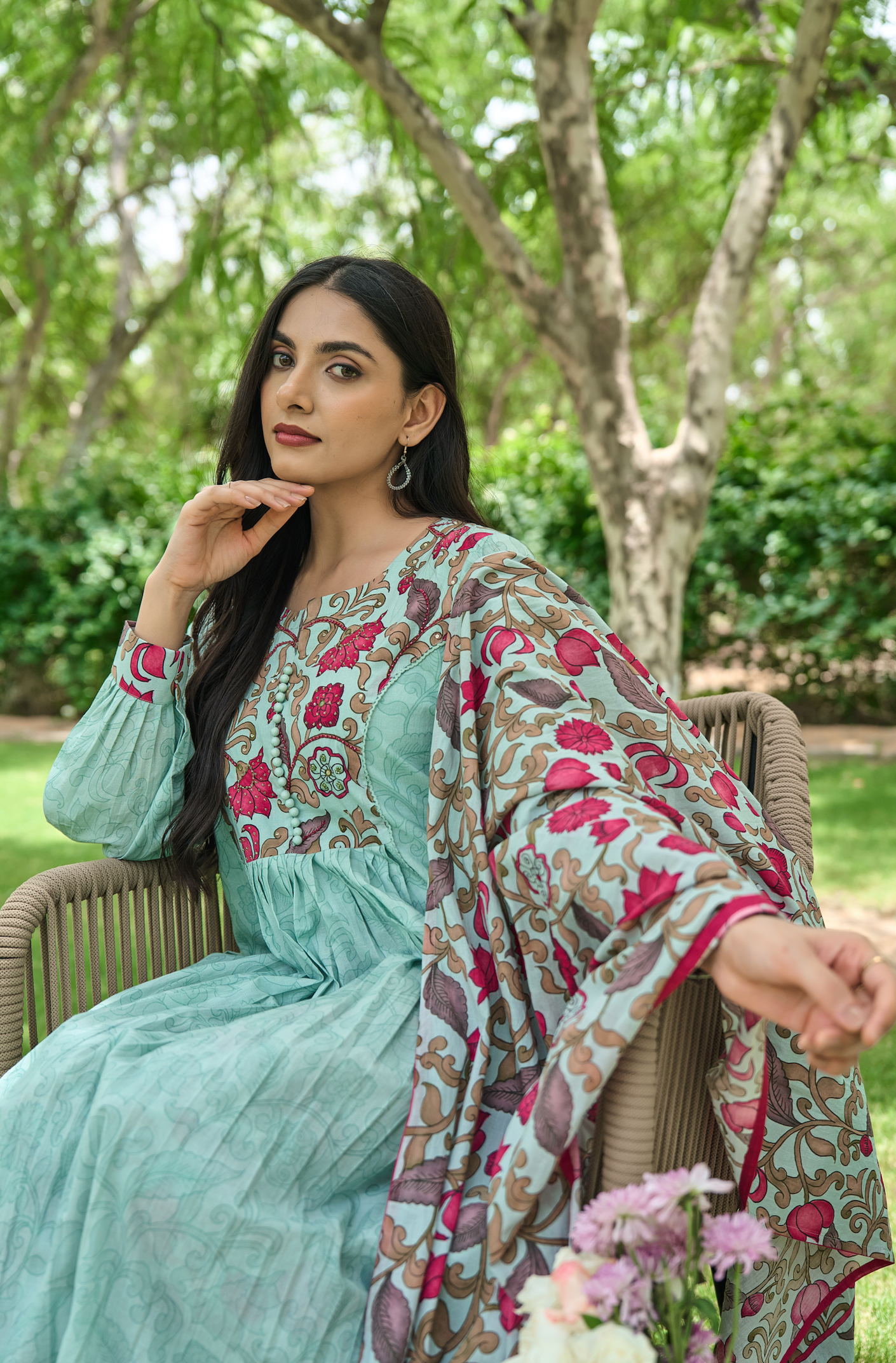 Aqua Bloom Printed Suit Set