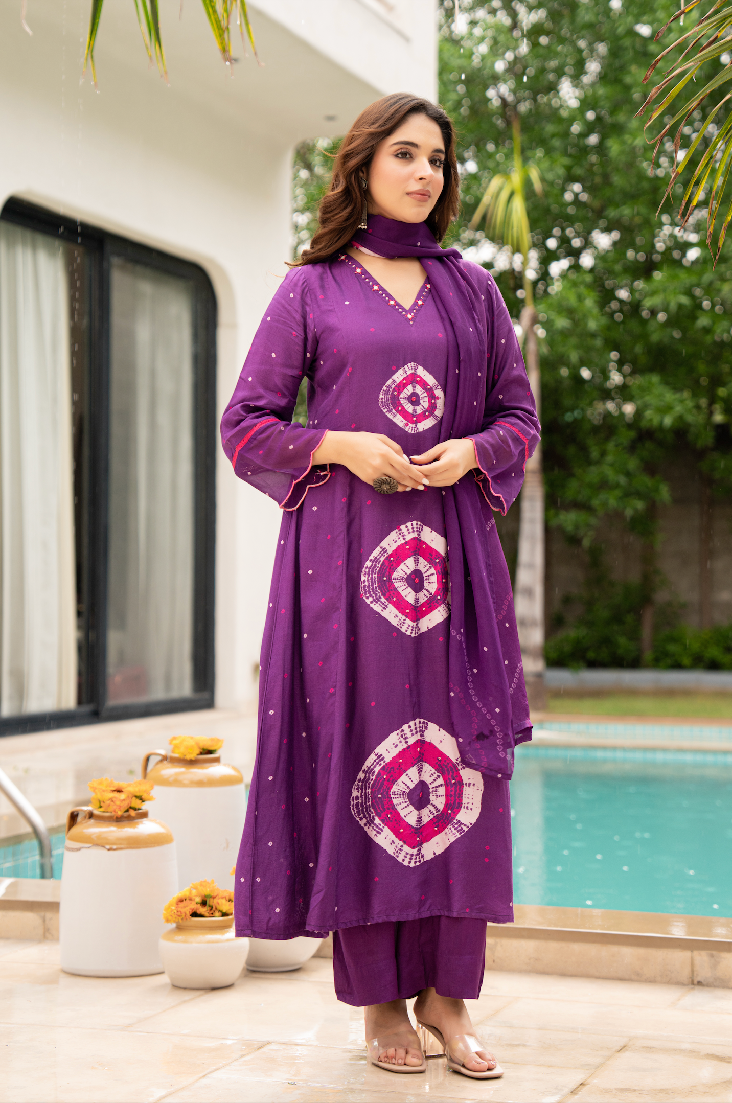 Royal Plum Muslin Suit Set