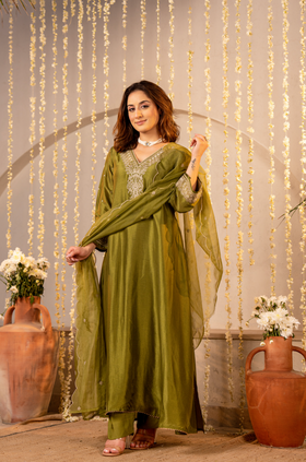 Emerald Whisper Silk Suit Set