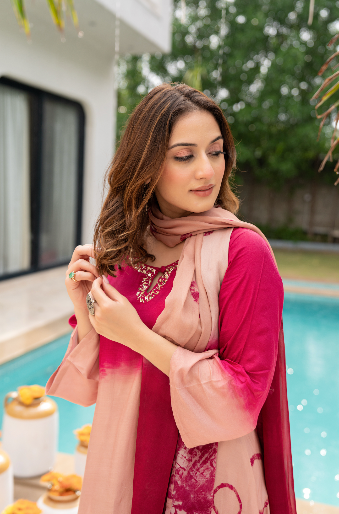 Crimson Dust Muslin Suit Set