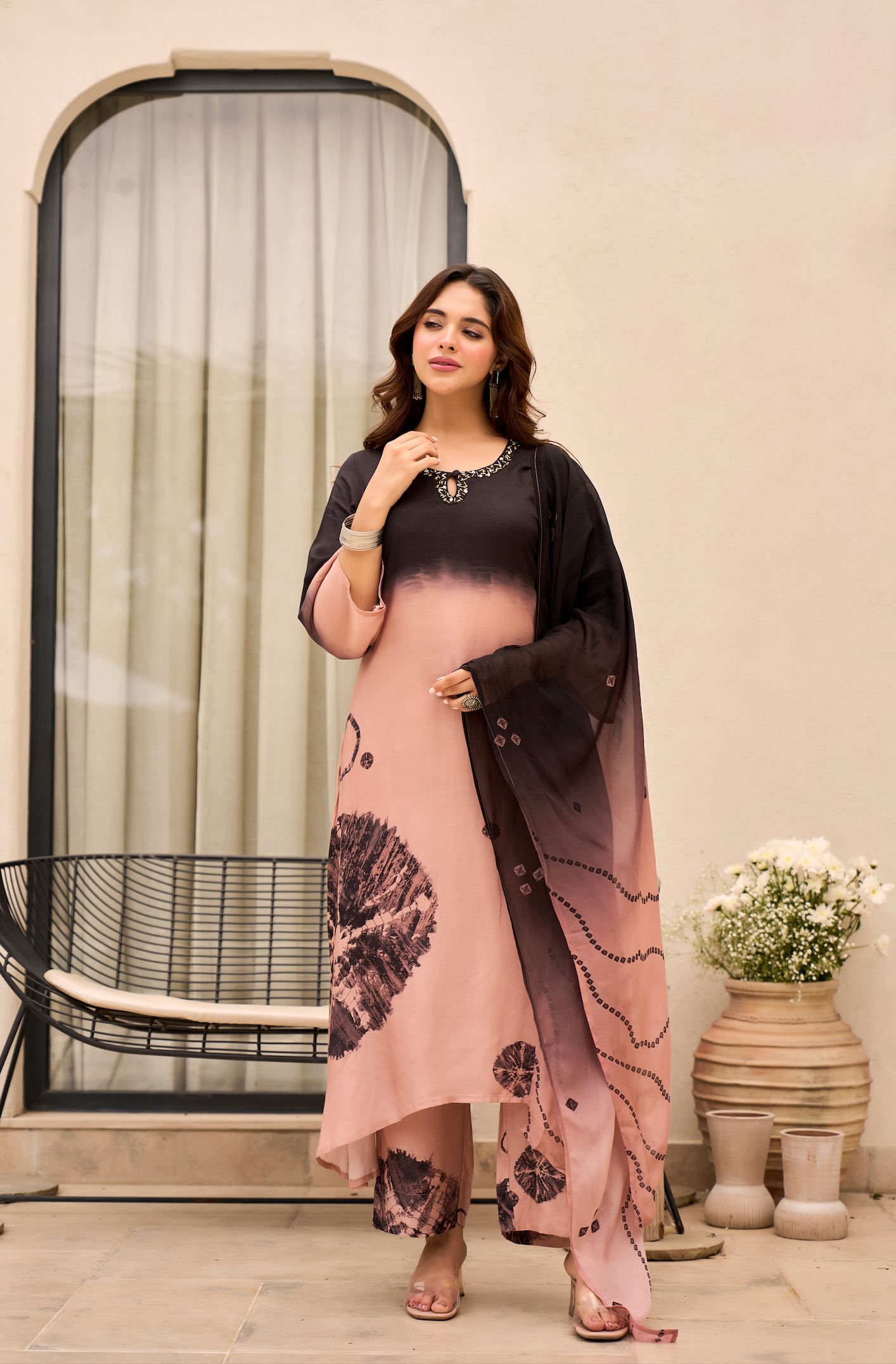 Charcoal Bloom Muslin Suit Set