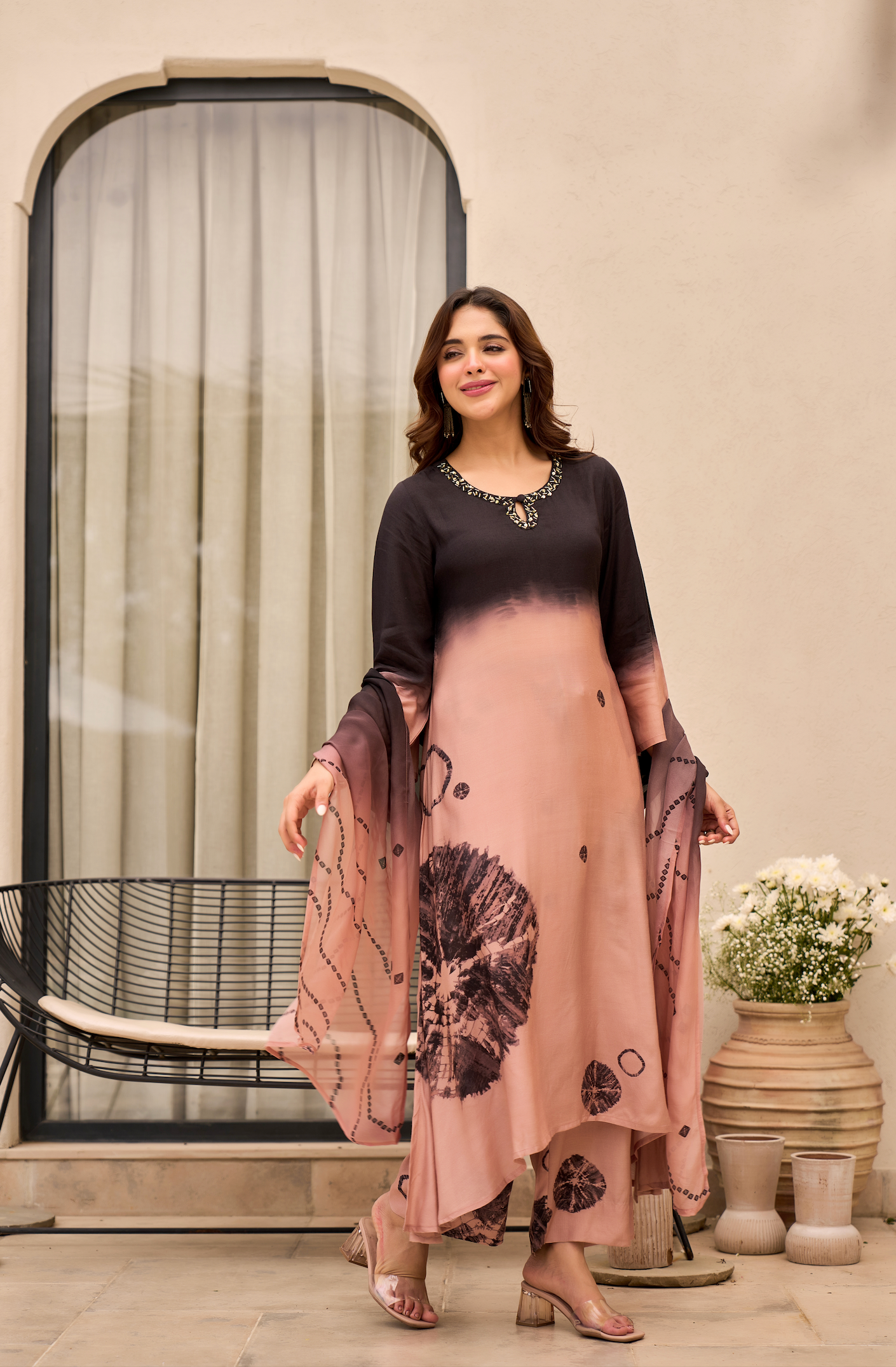 Charcoal Bloom Muslin Suit Set