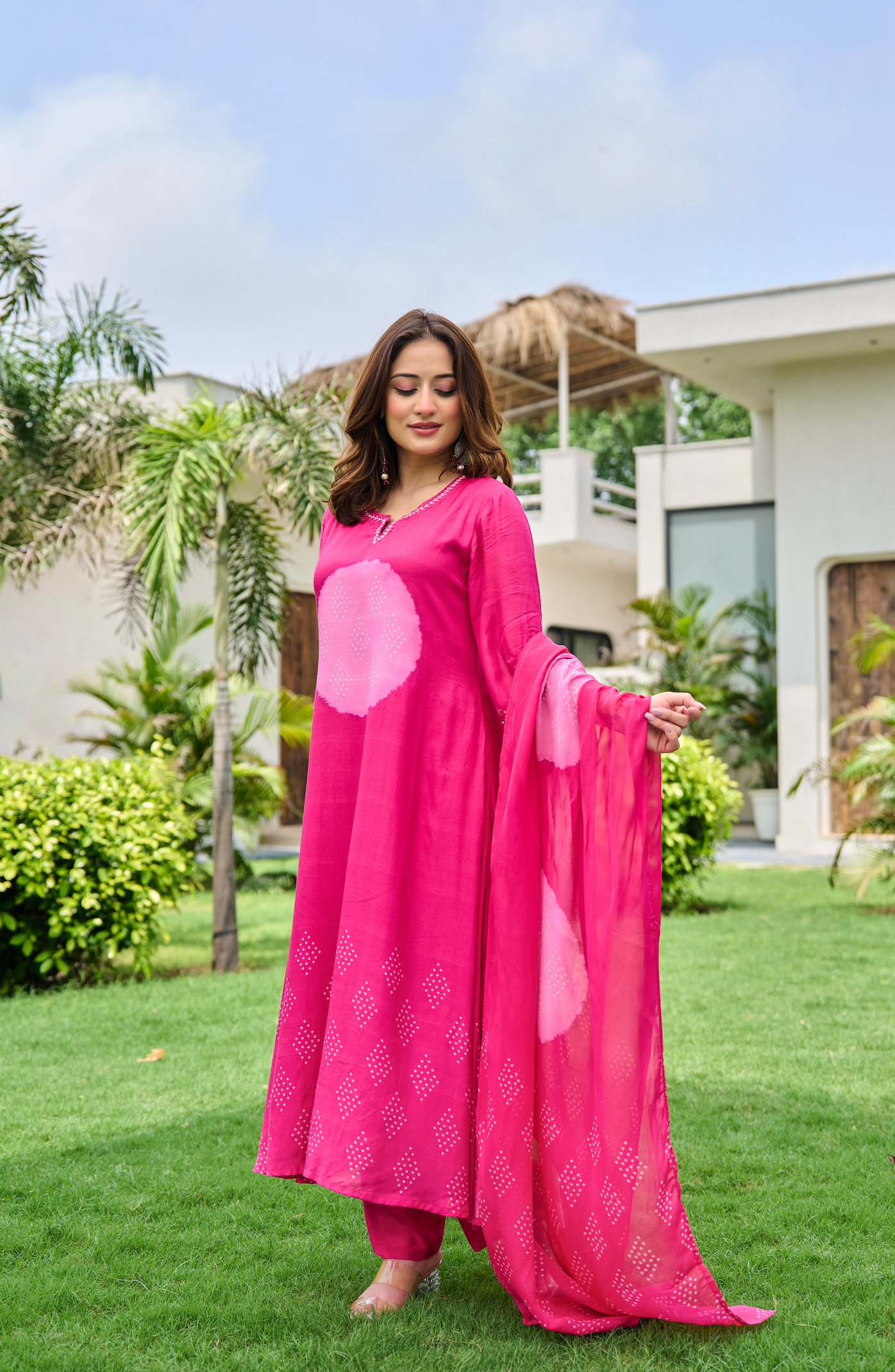 Fuchsia Muslin Printed Suit Set