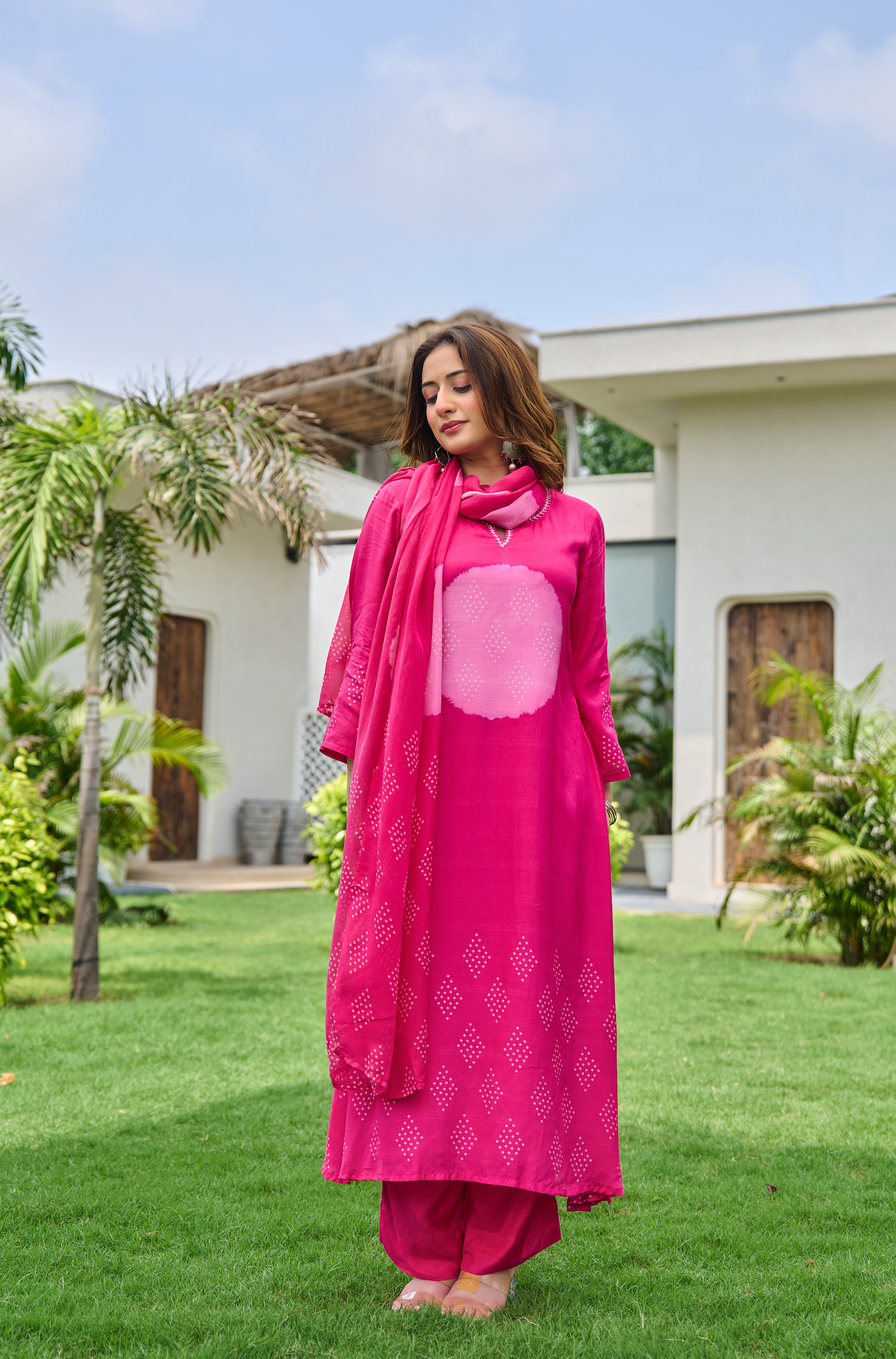 Fuchsia Muslin Printed Suit Set