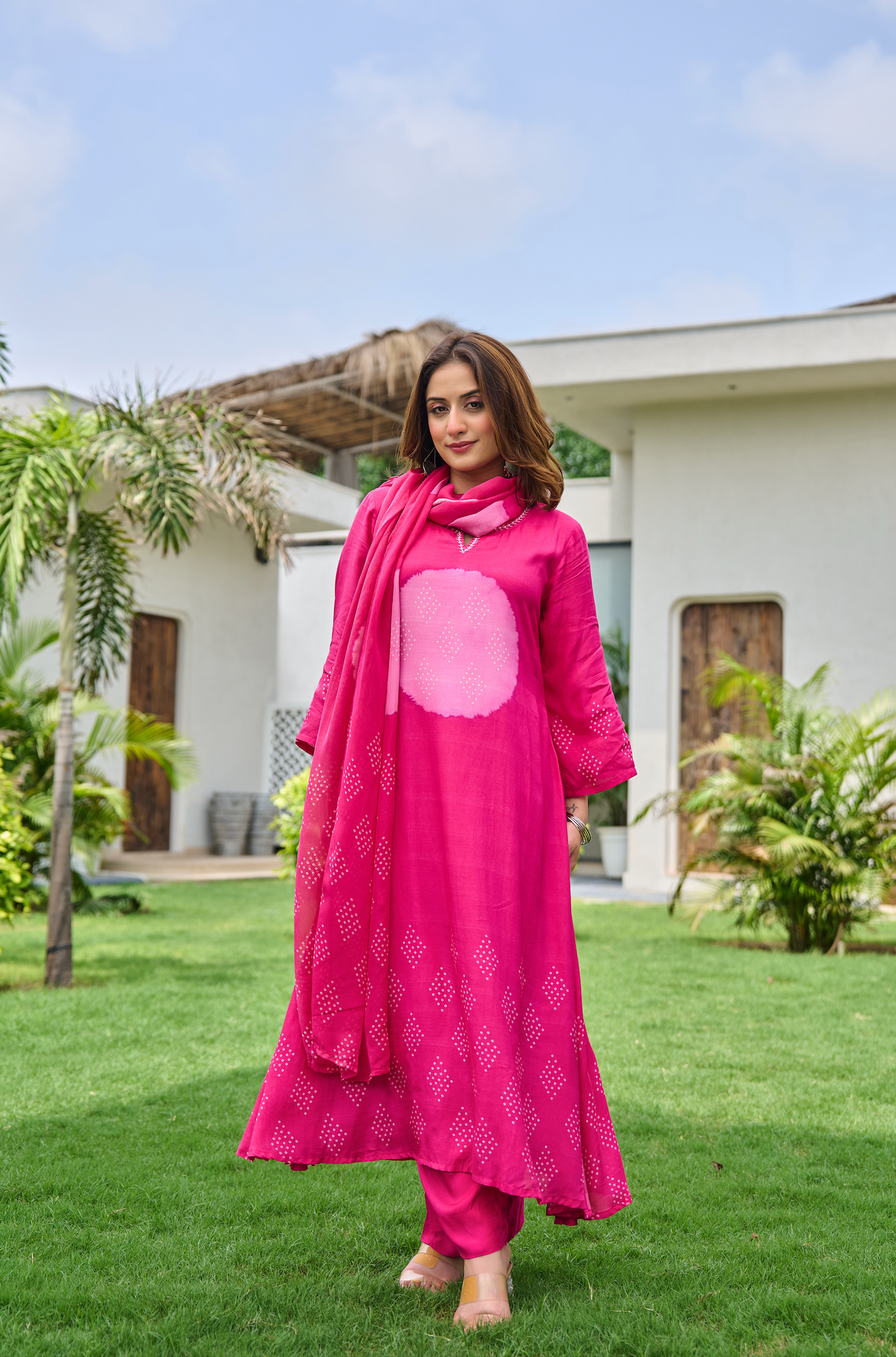 Fuchsia Muslin Printed Suit Set