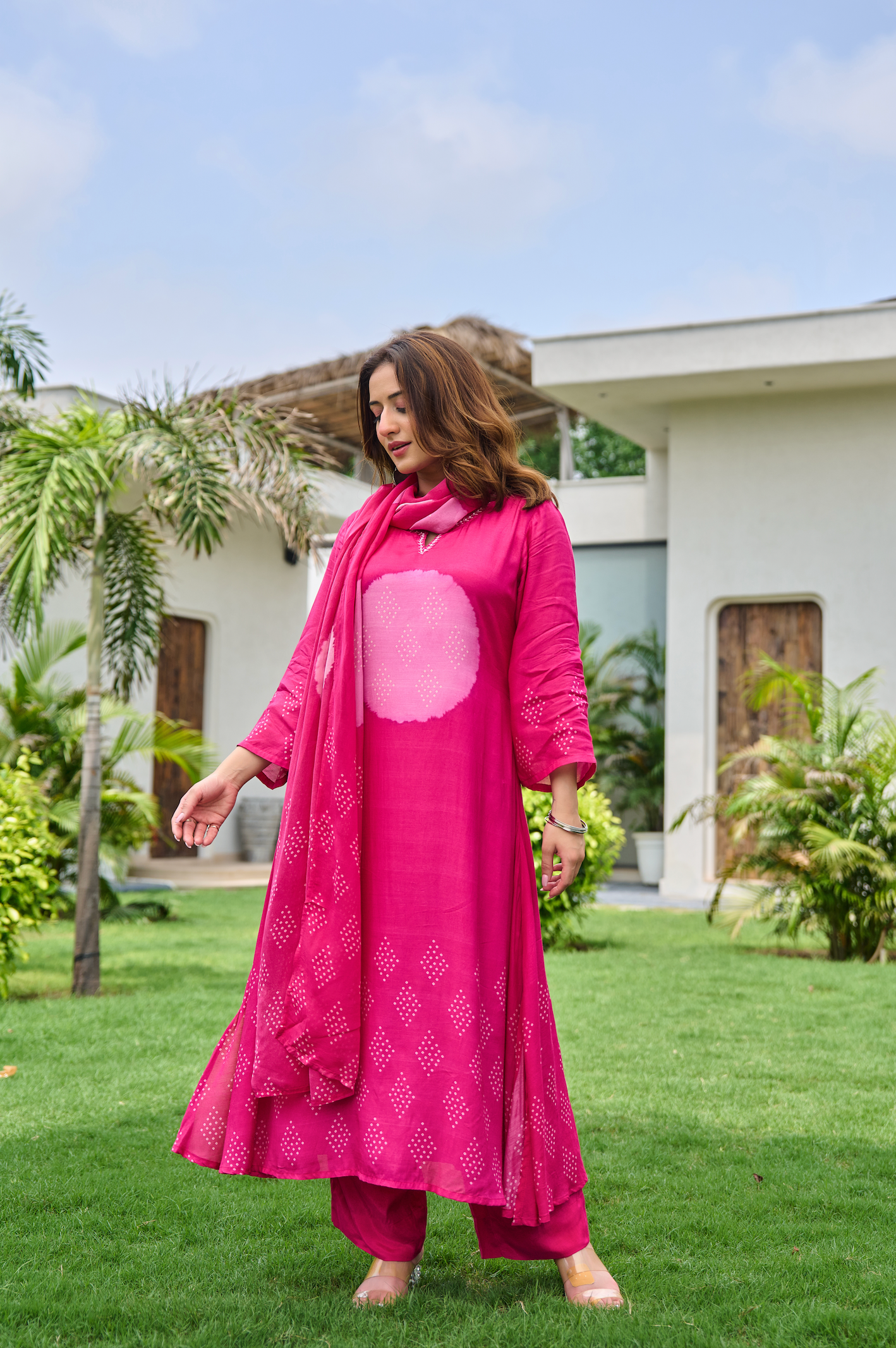 Fuchsia Muslin Printed Suit Set