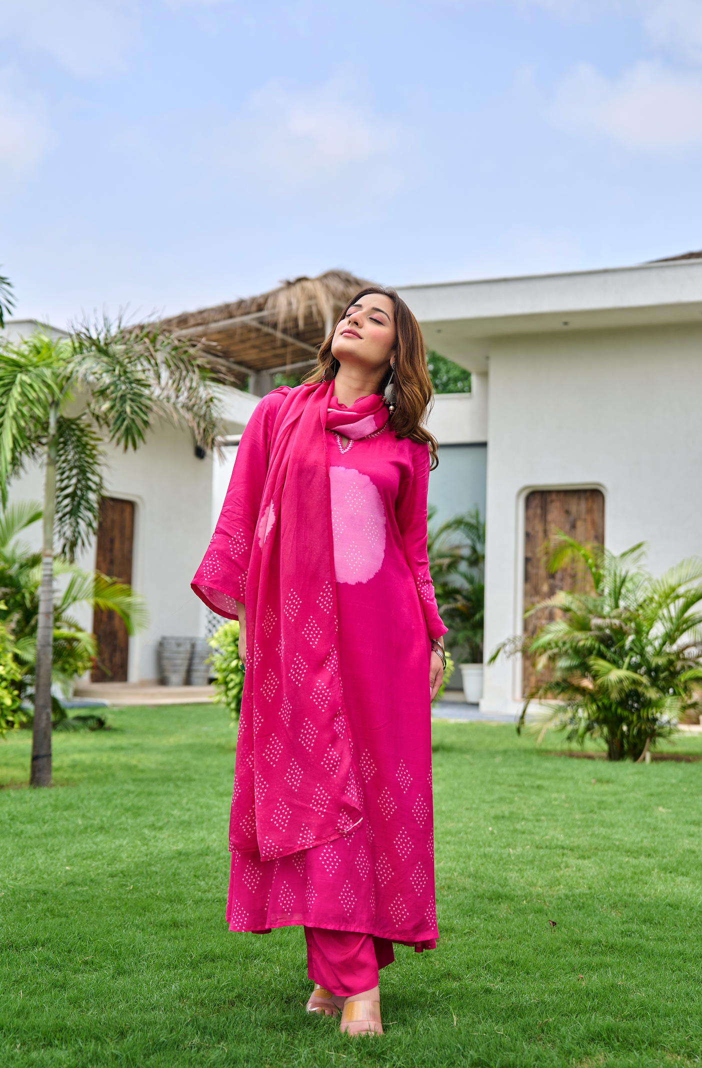 Fuchsia Muslin Printed Suit Set