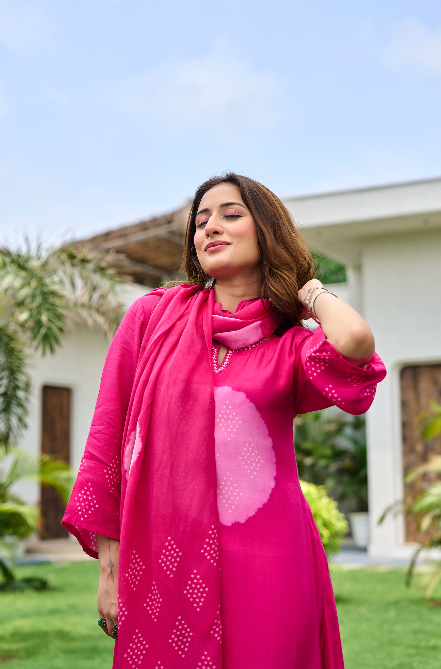 Fuchsia Muslin Printed Suit Set