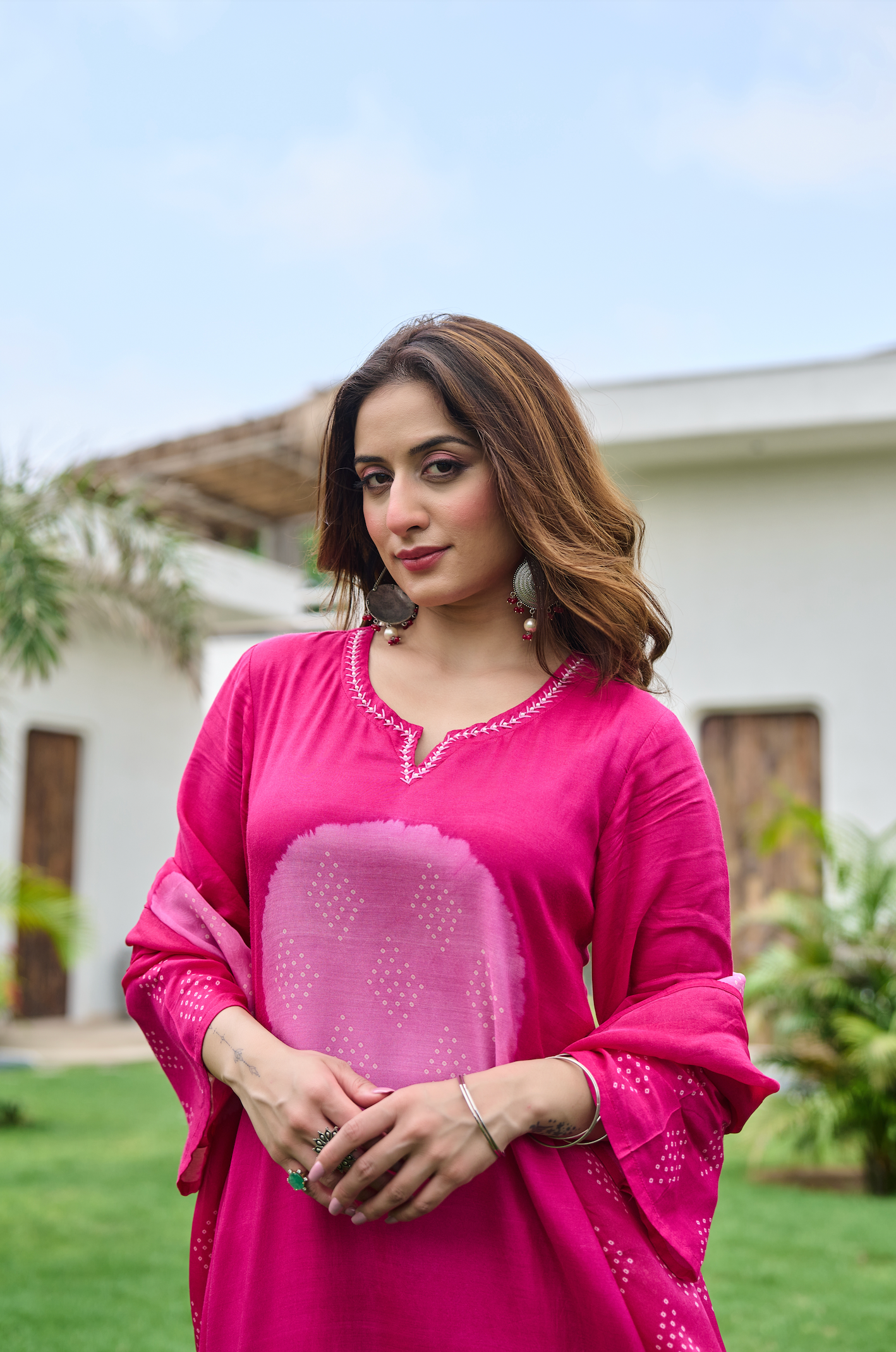 Fuchsia Muslin Printed Suit Set