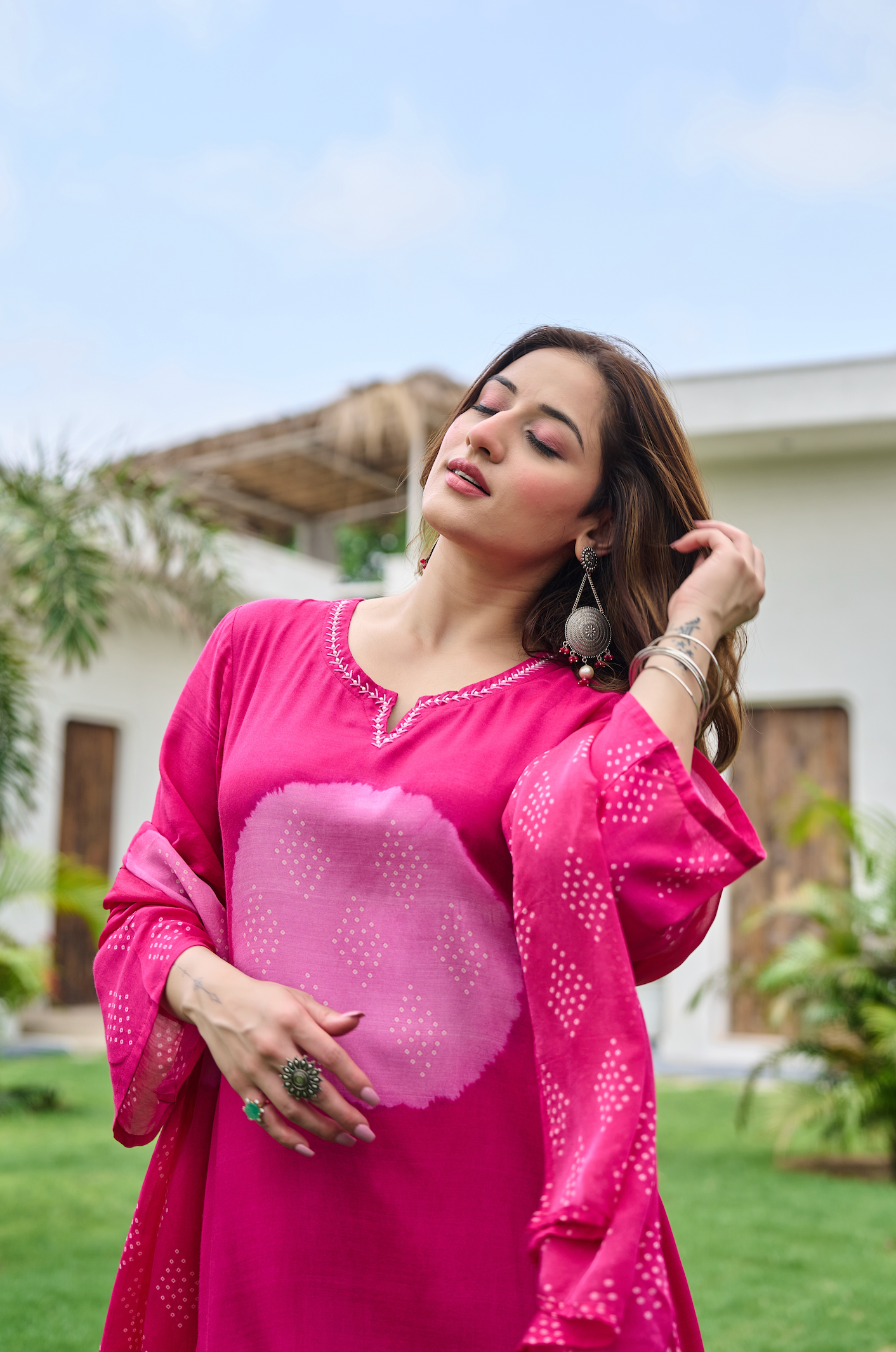 Fuchsia Muslin Printed Suit Set