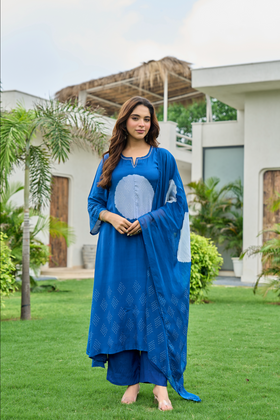 Sapphire Bloom Muslin Printed Suit Set