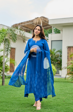 Sapphire Bloom Muslin Printed Suit Set