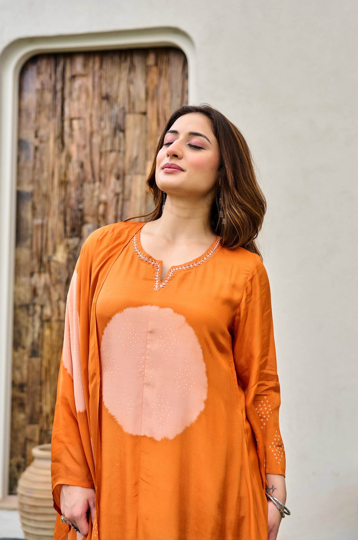 Rust Orange Printed Muslin Suit Set